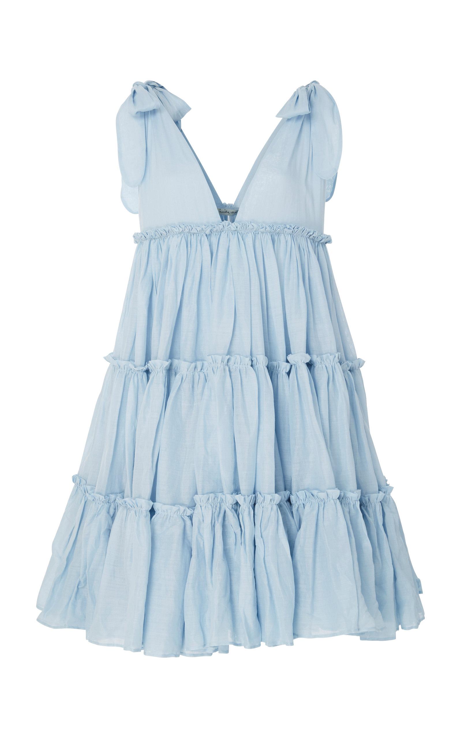 Innika Choo Frilled Ramie Mini Dress in Blue - Lyst