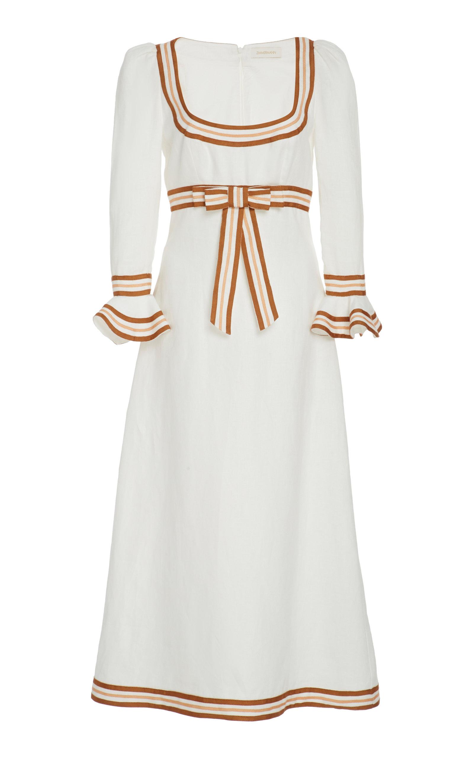 Zimmermann Striped Bowdetailed Linen Dress in White Lyst