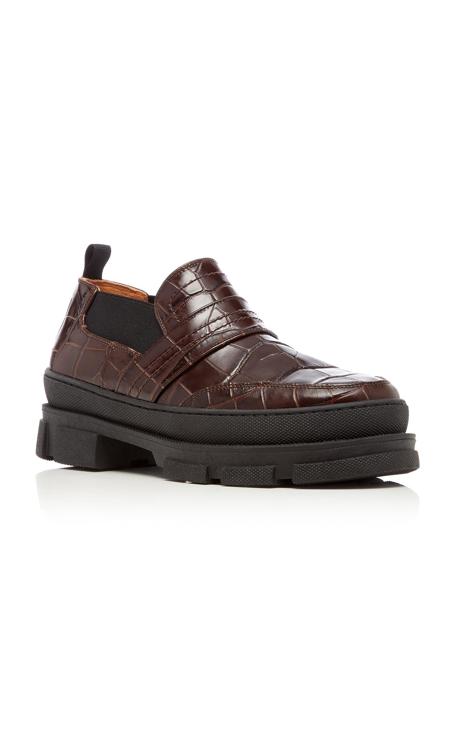 ganni belly croc chunky loafer in black