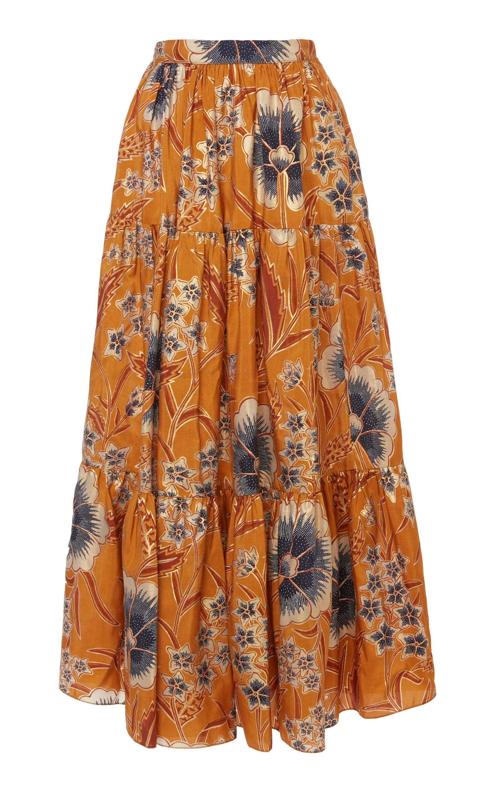 Ulla Johnson Chantal Floral-print Silk Maxi Skirt in Orange - Lyst
