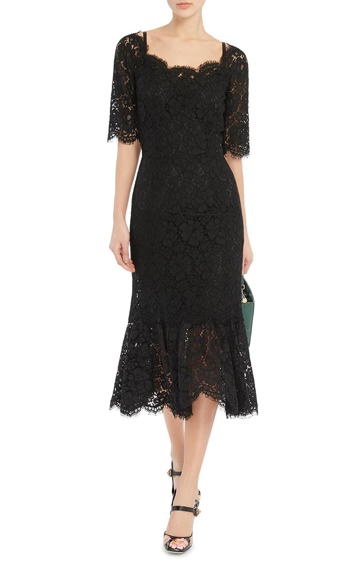 Lyst - Dolce & Gabbana Ruffled Hem Lace Dress in Black
