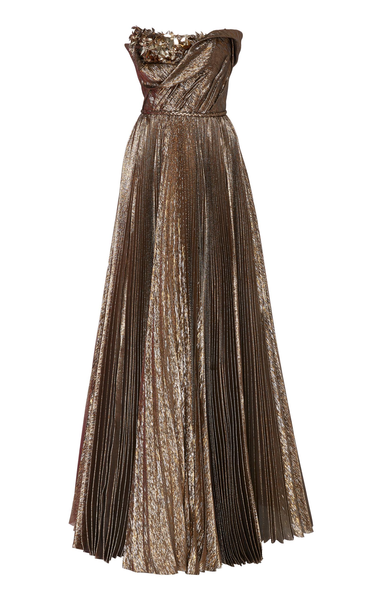 Oscar de la Renta Floral Embellished Strapless Gown in Metallic - Lyst