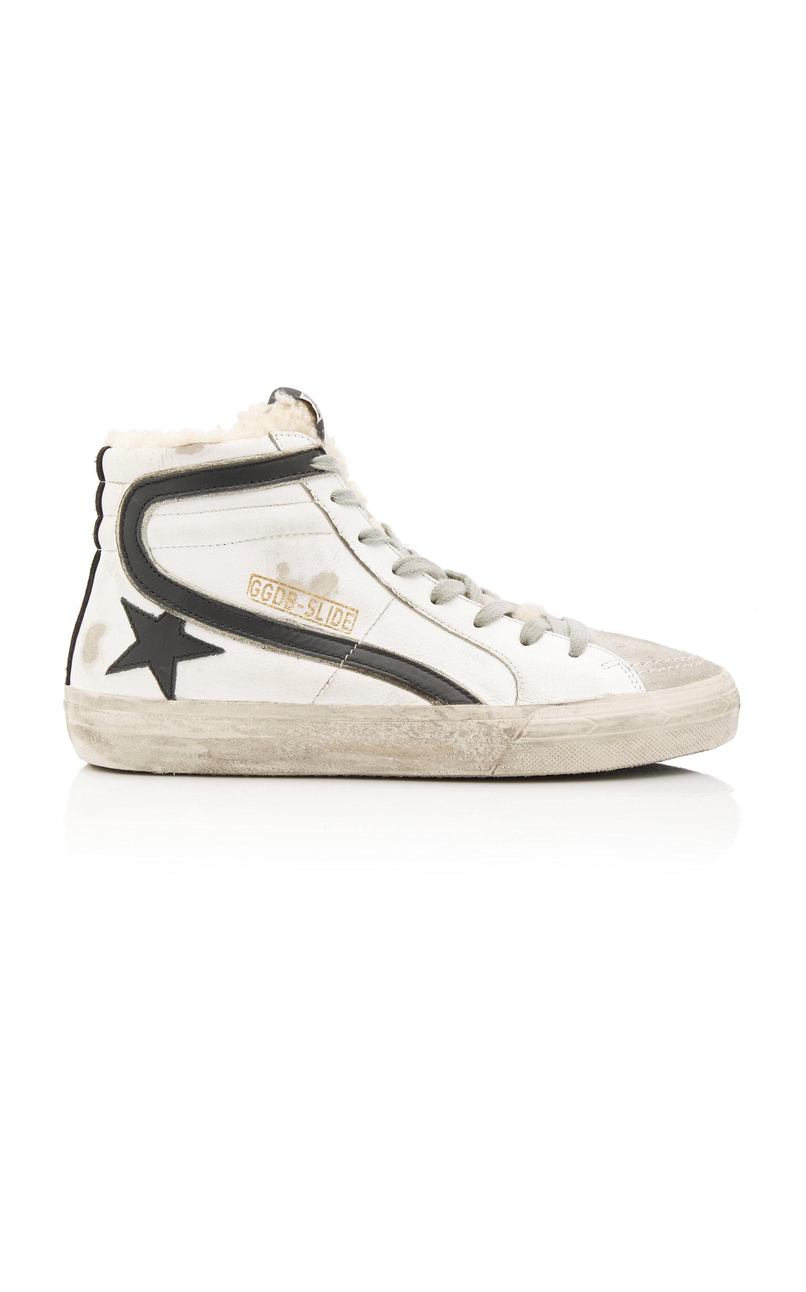 Golden Goose Deluxe Brand Slide Distressed Shearling-trimmed Leather ...