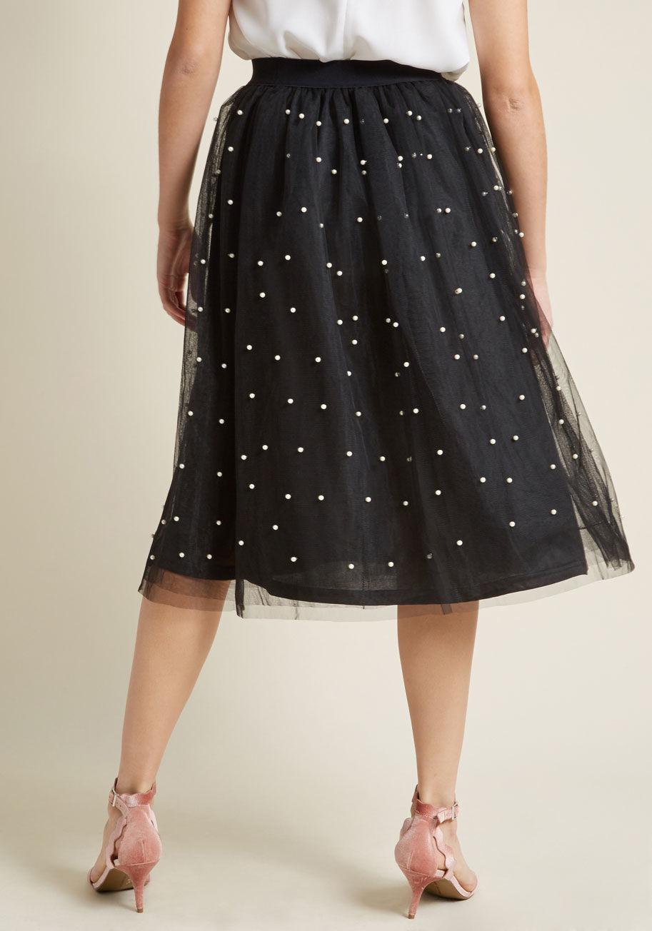 Louche Tulle Skirt  With Pearl inspired Beads in Black Lyst