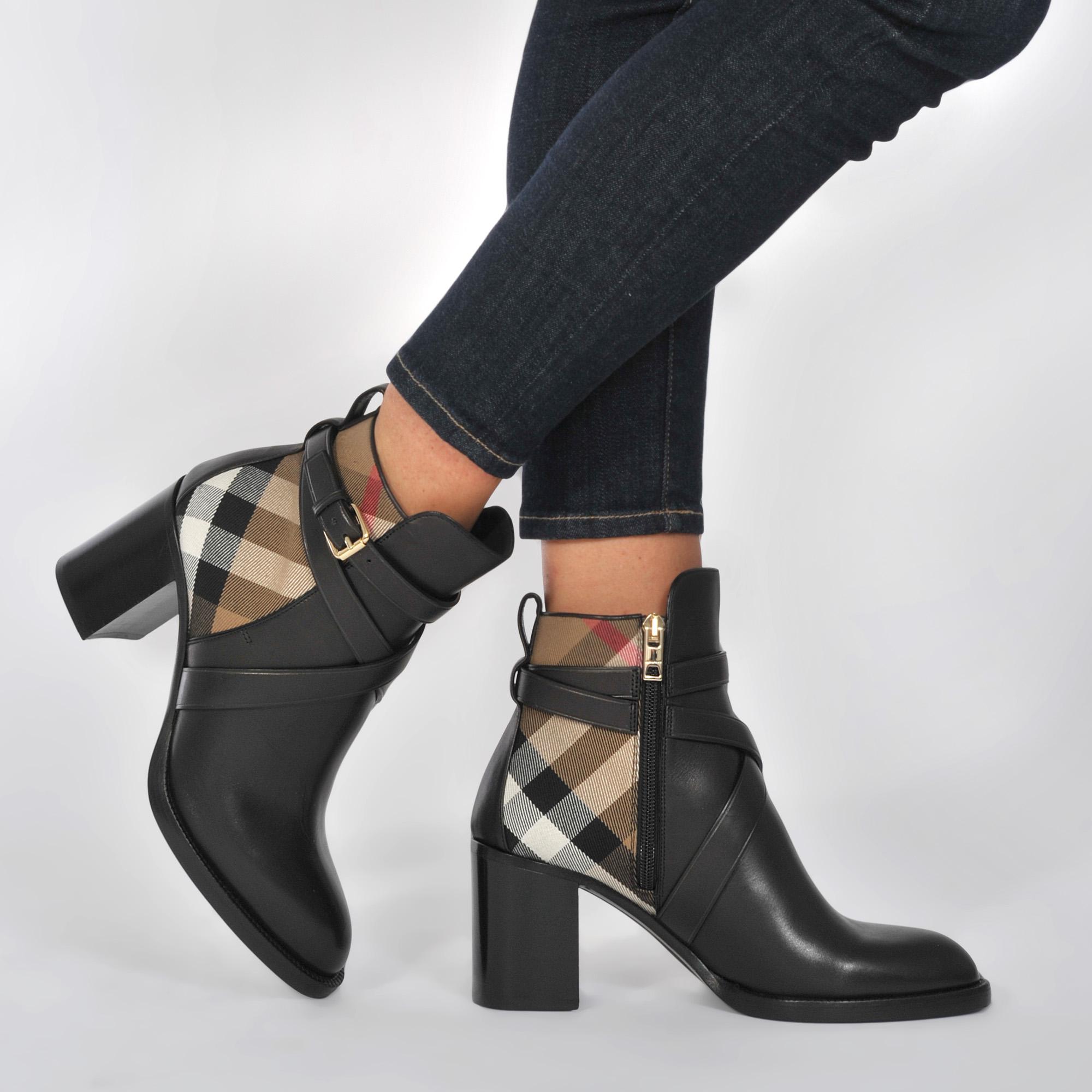 Burberry Vaughan Check Boots In Black Smooth Calfskin And Cotton in ...