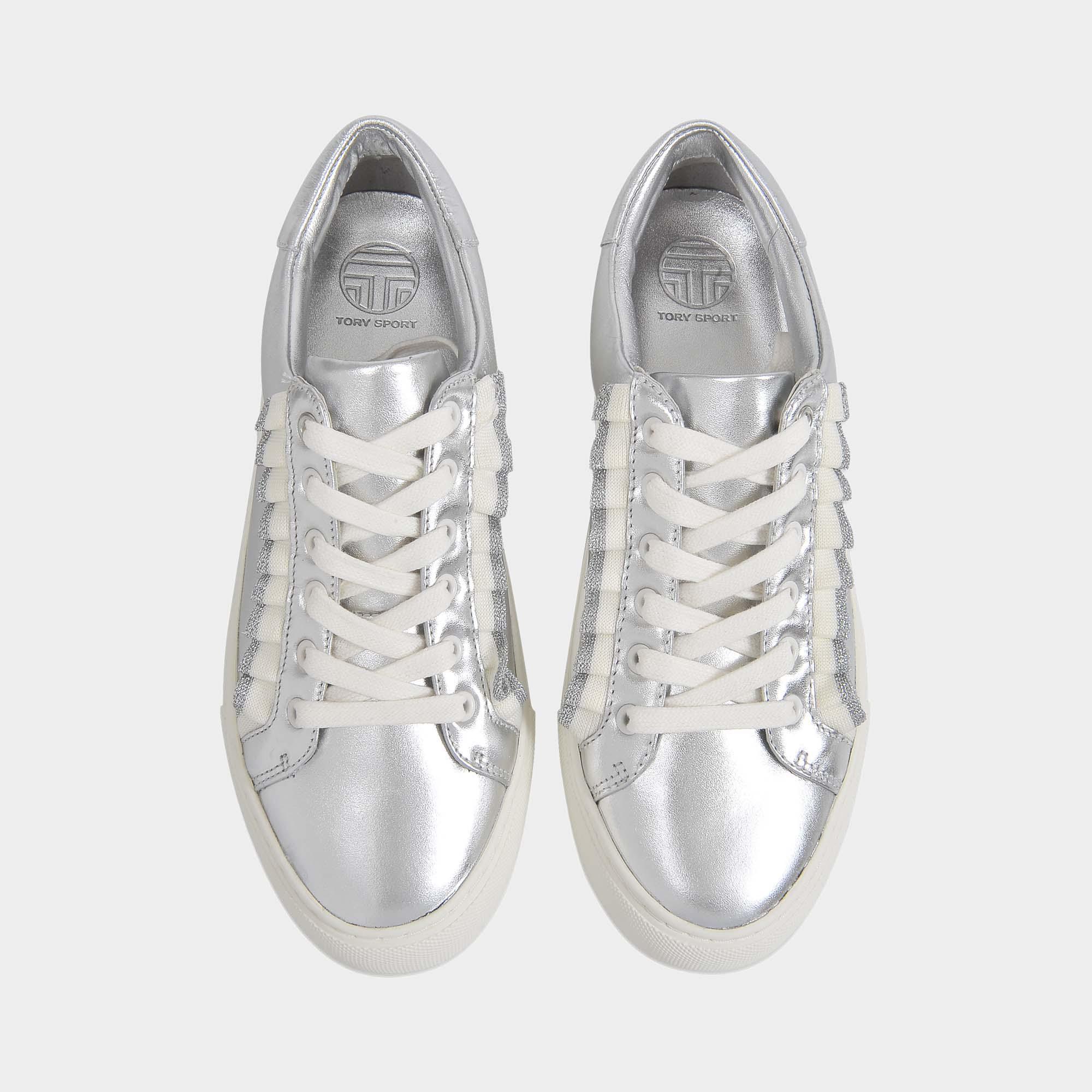 Tory Burch Tory Sport Ruffle Sneakers In Silver Calf in Metallic - Lyst