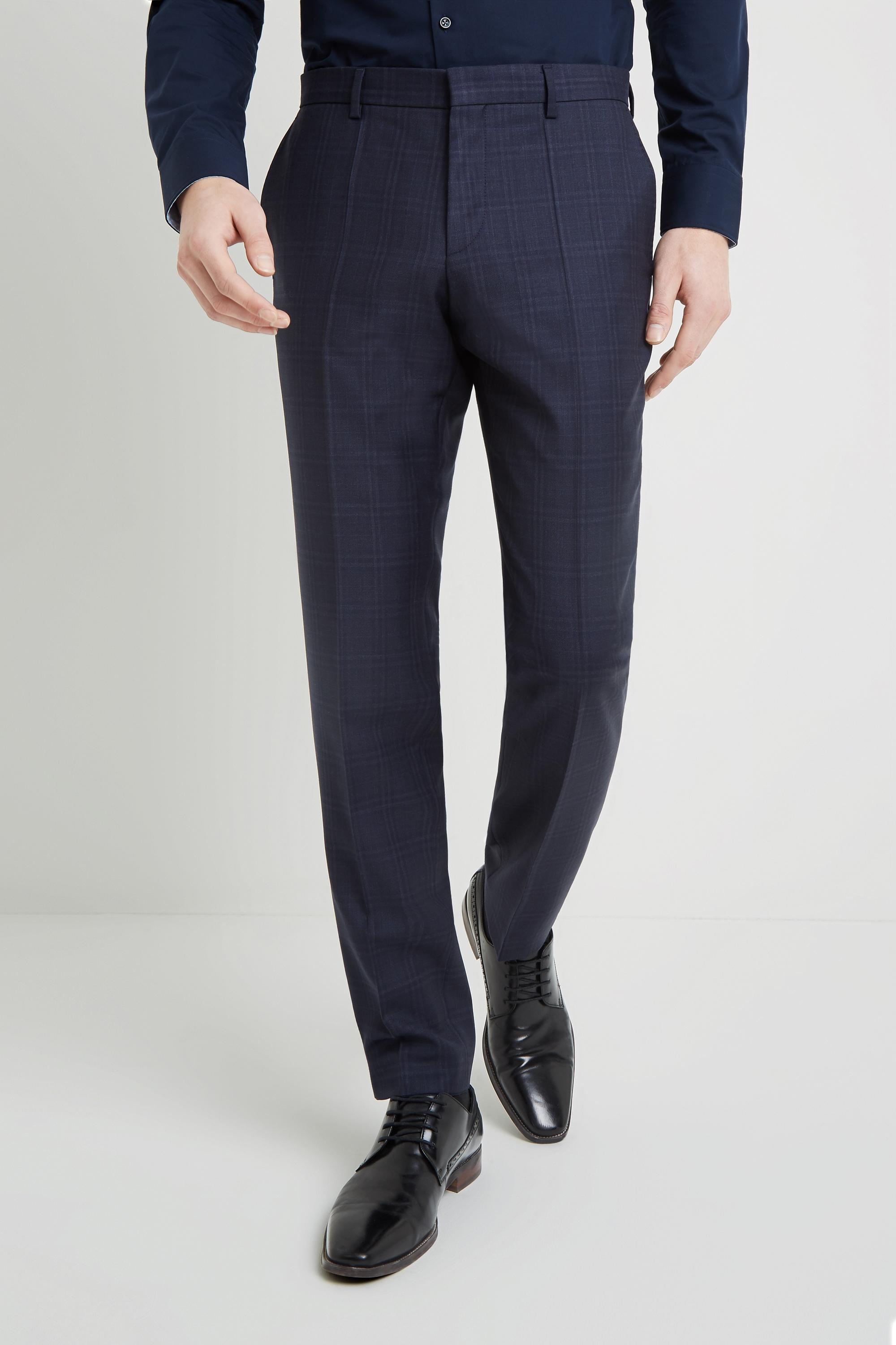Lyst - HUGO Slim Fit Navy Shadow Check Trousers in Blue for Men