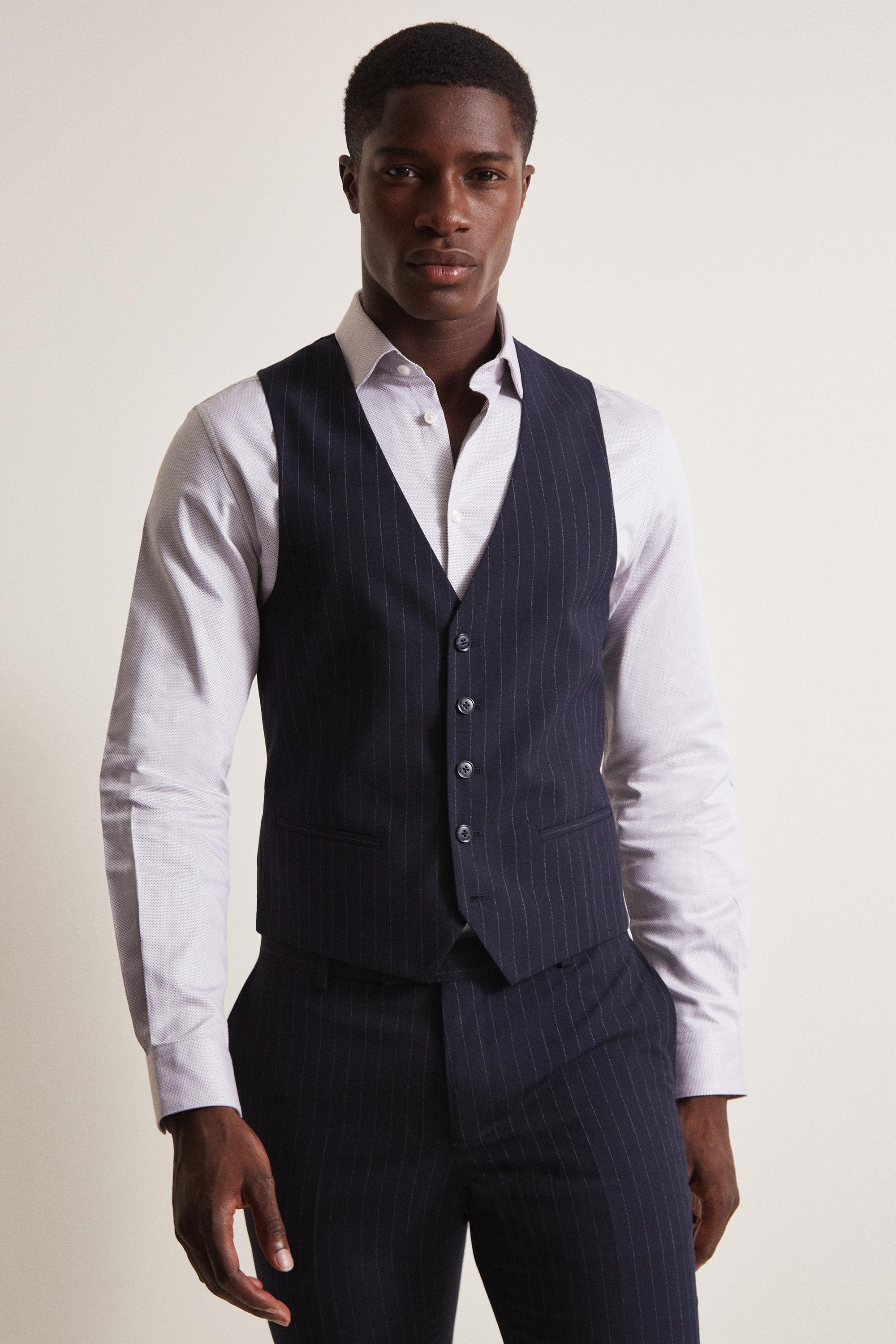 DKNY Wool Slim Fit Navy Stripe Waistcoat in Blue for Men - Save 70% - Lyst