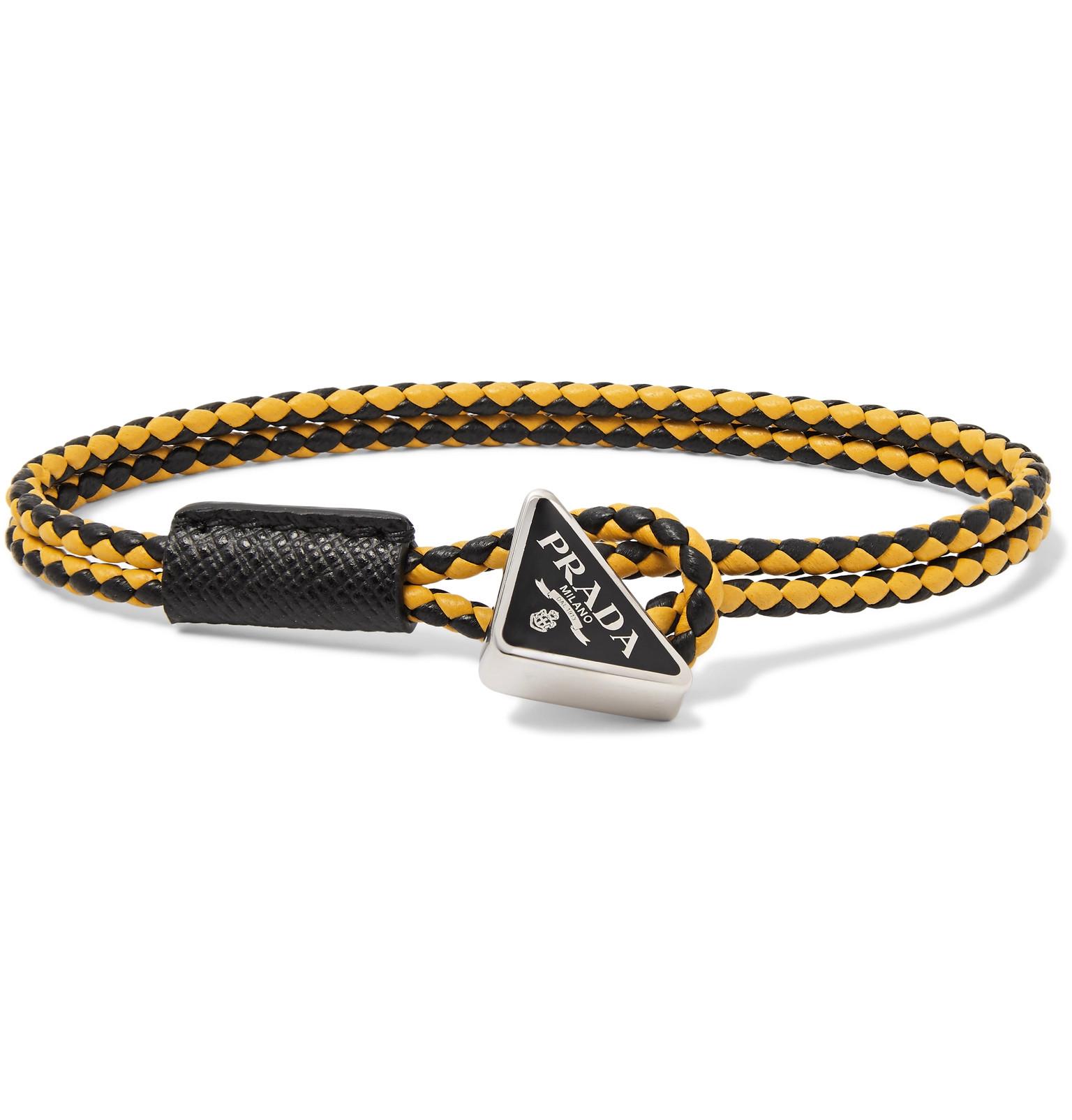 Prada Woven Leather Bracelet in Yellow for Men Lyst