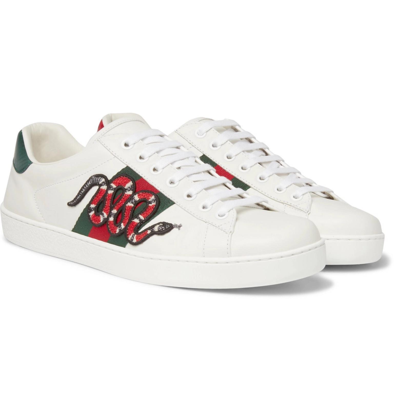Gucci Snake Ace Embroidered Leather Sneaker in White for Men - Save 57% ...