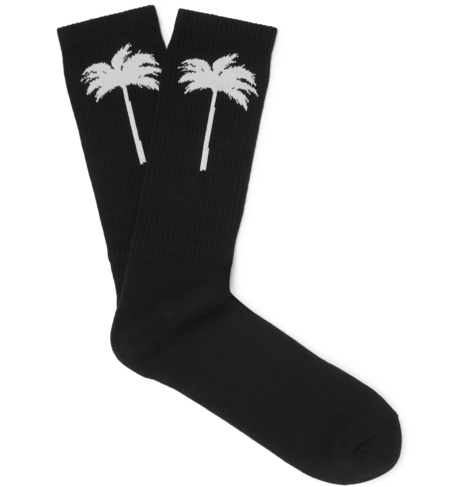 Palm Angels Intarsia Stretch Cotton-blend Socks in Black for Men - Lyst