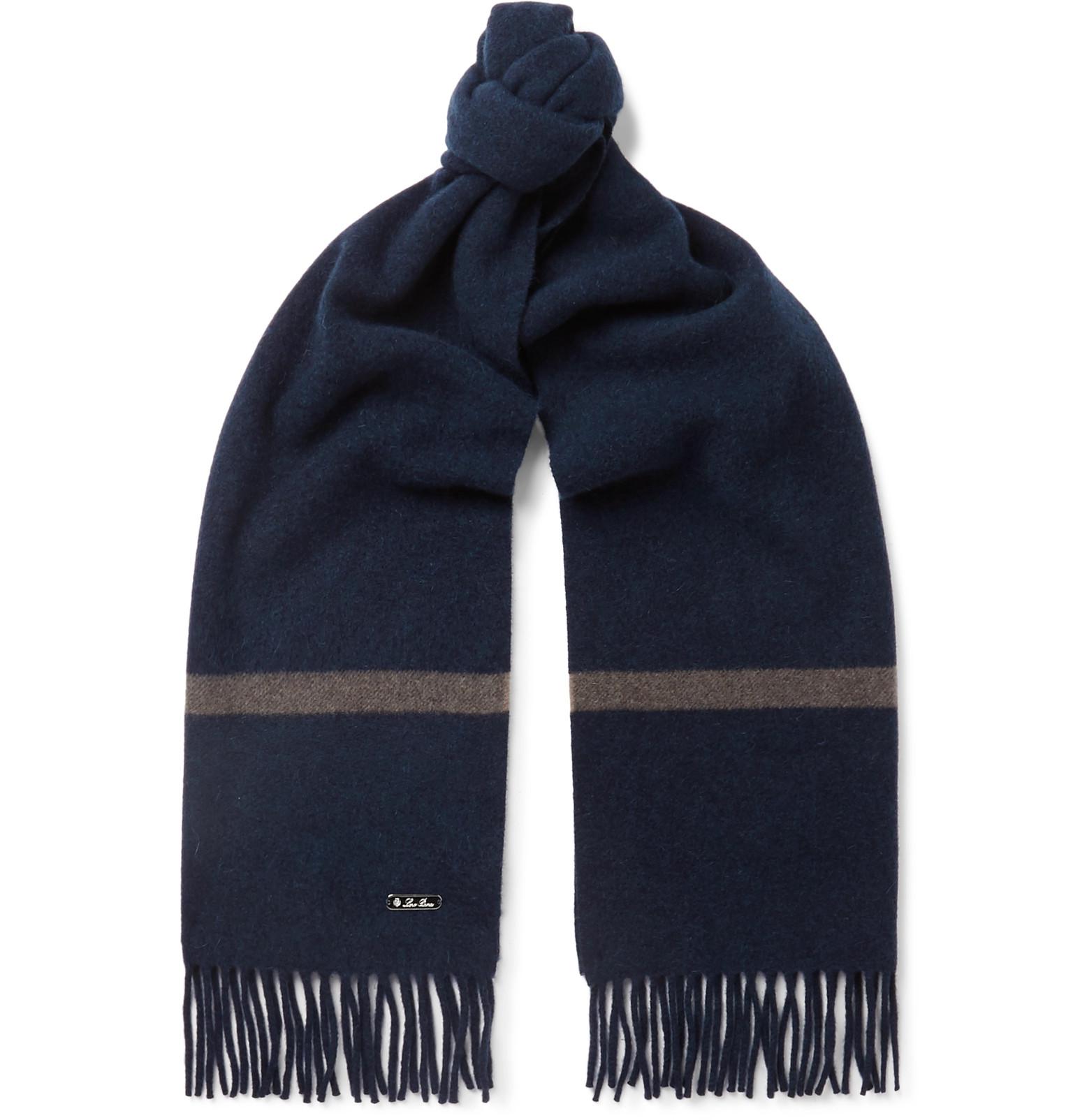 Loro Piana Fringed Striped Baby Cashmere Scarf in Blue for Men Lyst