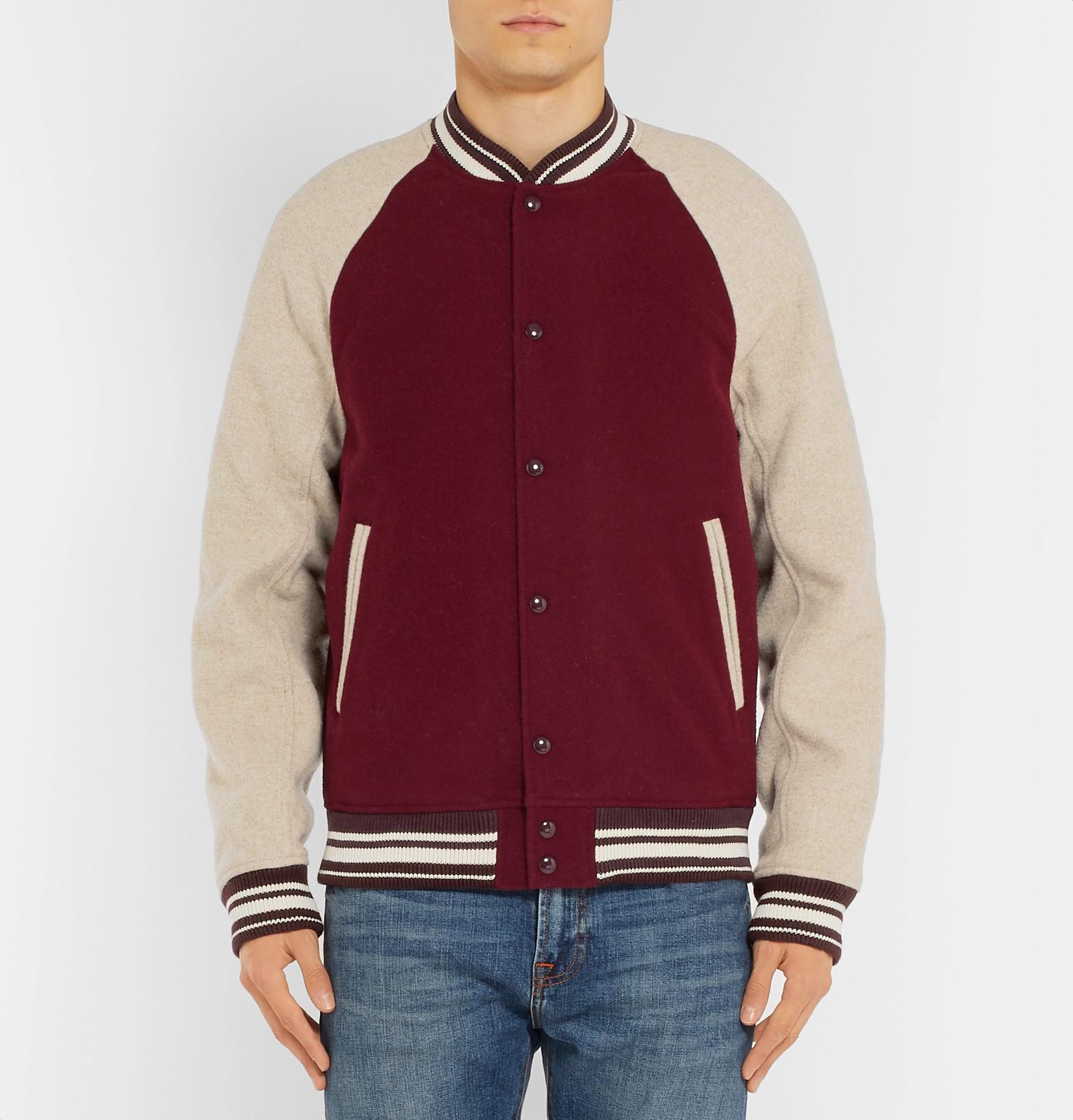 J Bomber blend Colour block Burgundy crew Jacket Wool FqUBYBnxRt