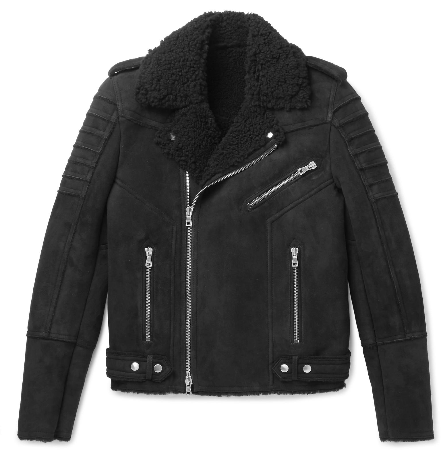 Black Shearling Biker Balmain fit Slim Jacket wIAqRq5x