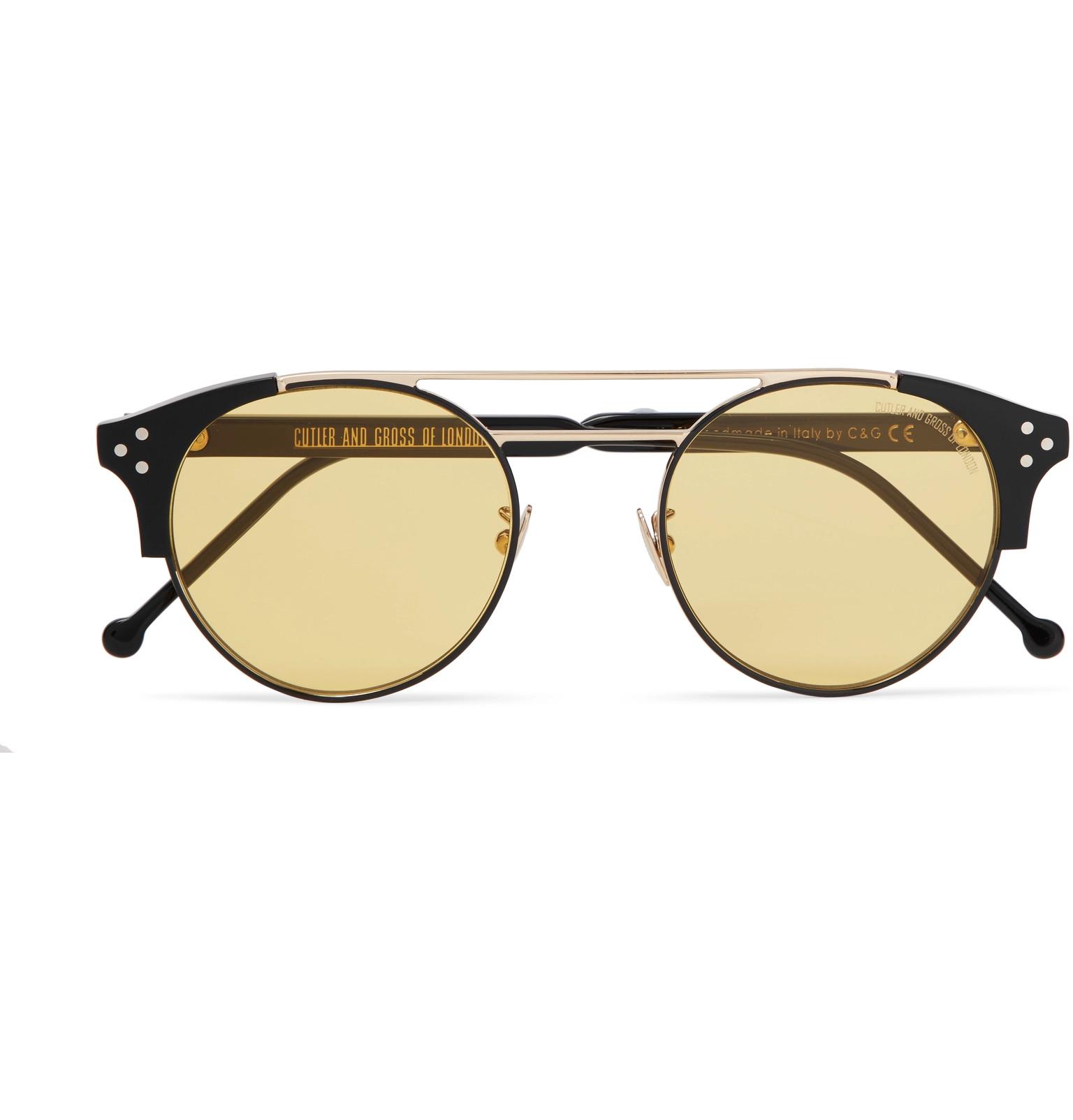 Cutler And Gross Round Frame Acetate And Two Tone Metal Sunglasses In Yellow For Men Lyst