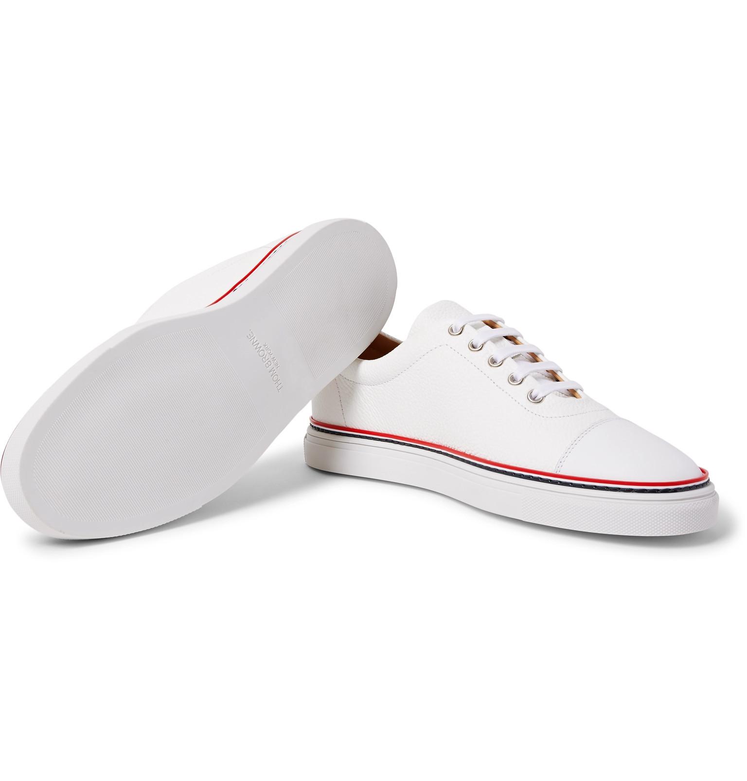 Lyst - Thom Browne Pebble-grain Leather Sneakers in White for Men
