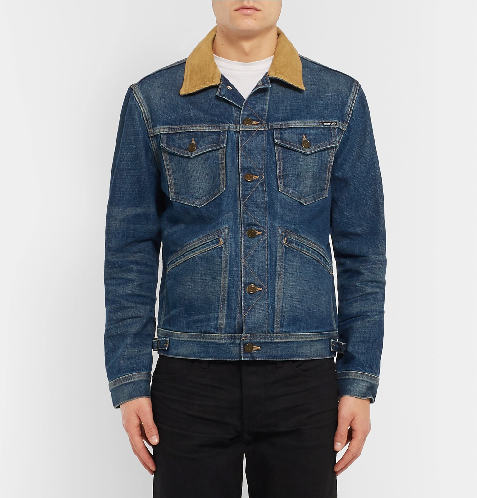 Tom ford Denim Corduroy-collar Jacket in Blue for Men | Lyst