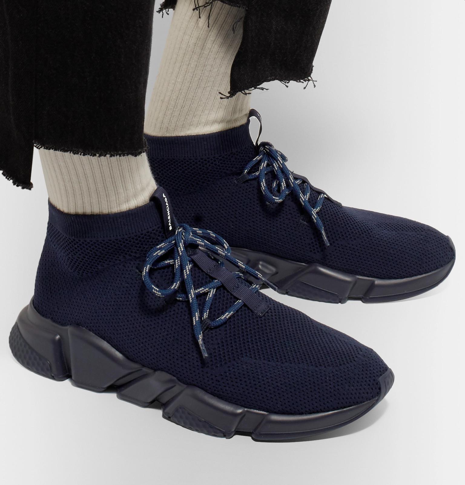 Balenciaga Suede Speed Sock Stretch Knit Sneakers In Navy Blue For Men Lyst 2074