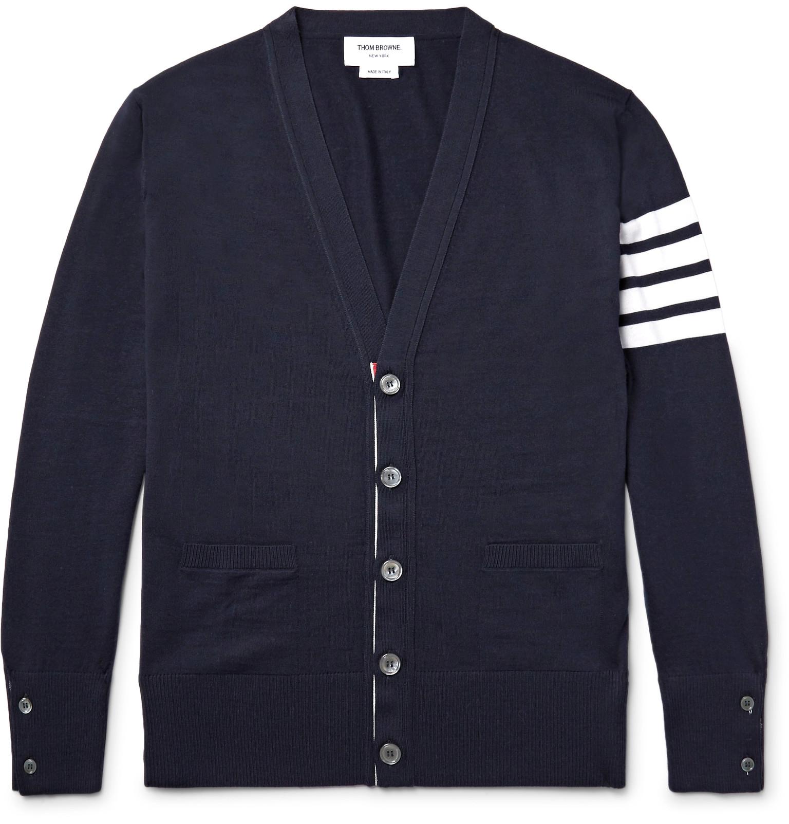 Thom browne Striped Wool Cardigan in Blue for Men | Lyst