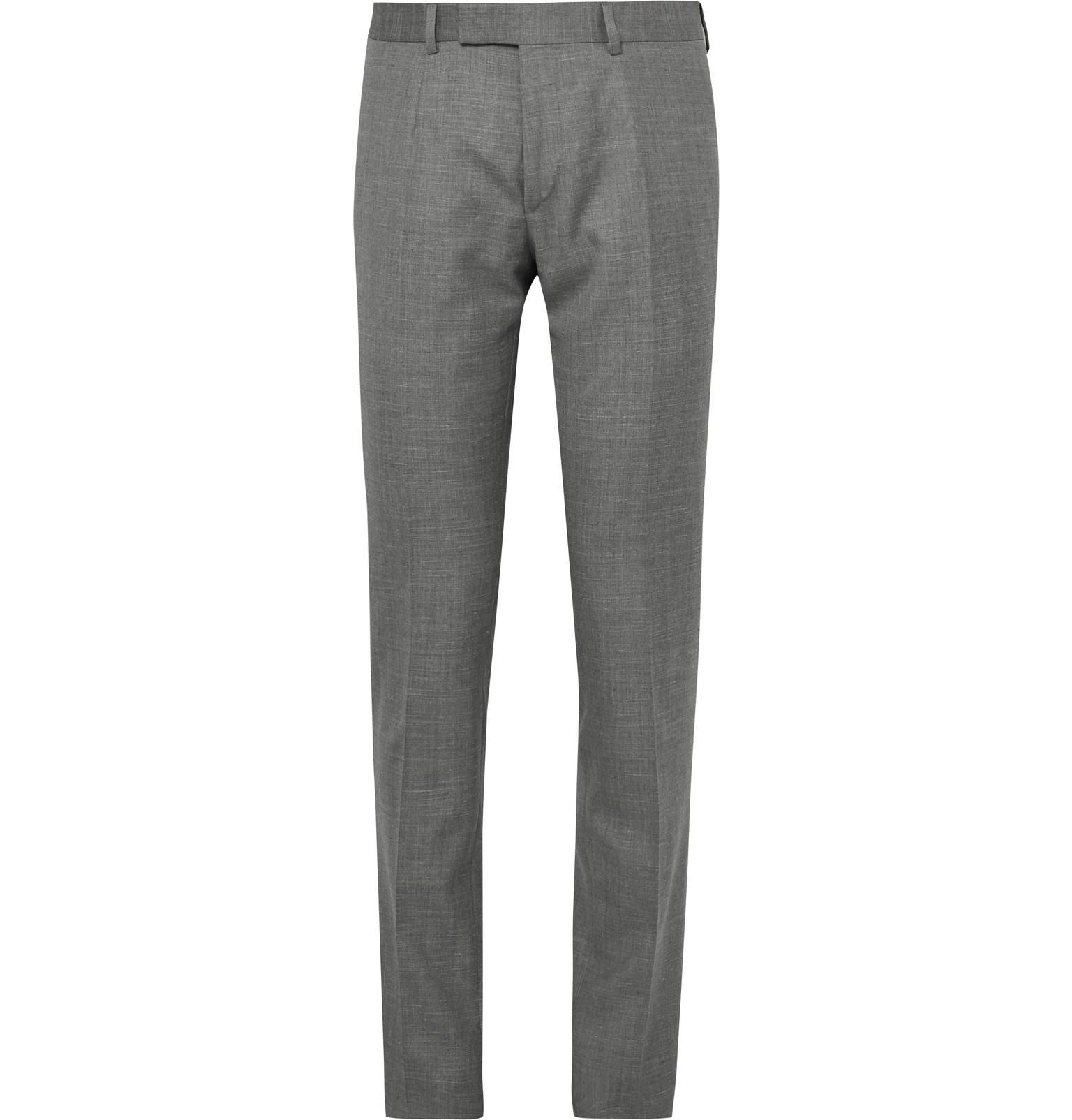 Dunhill Slim-fit Wool, Mulberry Silk And Linen-blend Trousers in Grey ...