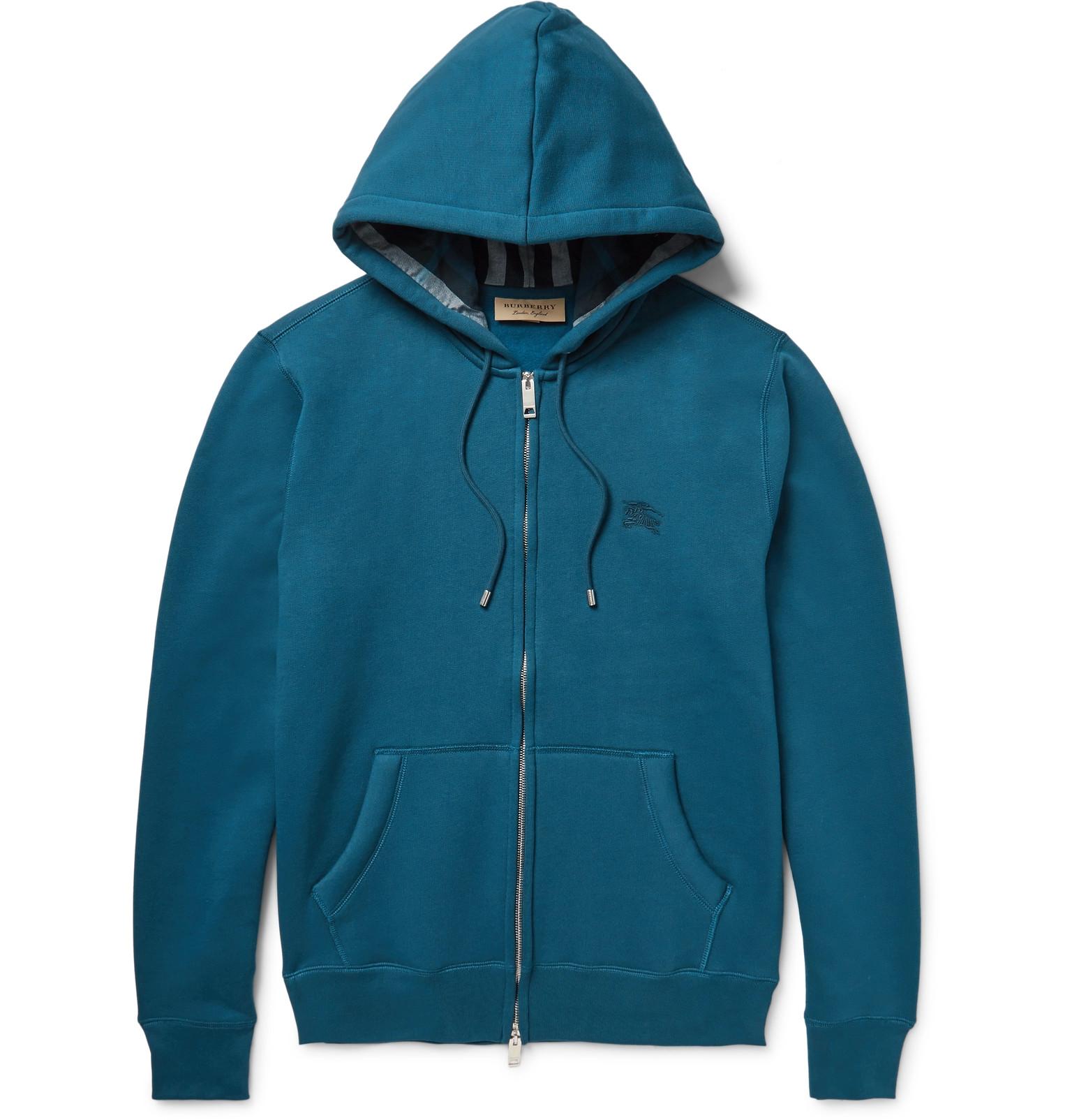 Burberry Fleeceback Cottonblend Jersey Zipup Hoodie in Blue for Men