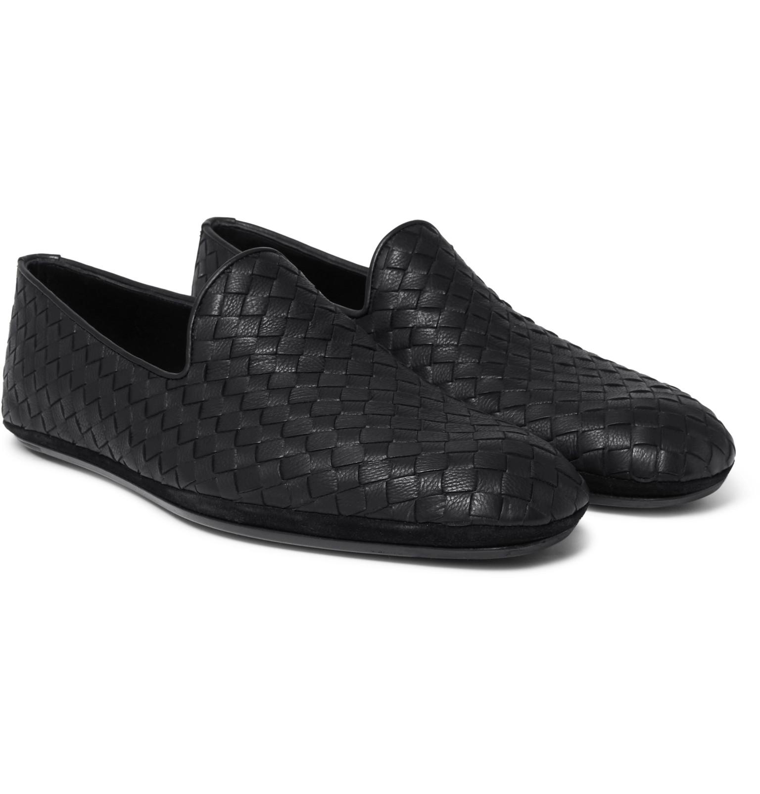 Lyst - Bottega Veneta Intrecciato Leather Slippers in Black for Men