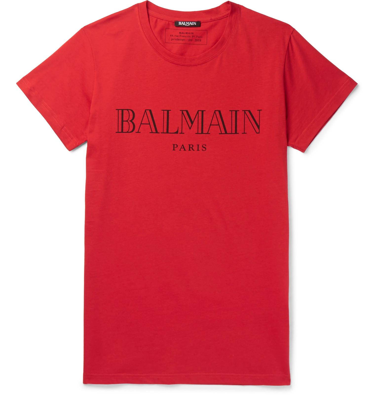 Lyst - Balmain Slim-fit Printed Cotton-jersey T-shirt in Red for Men