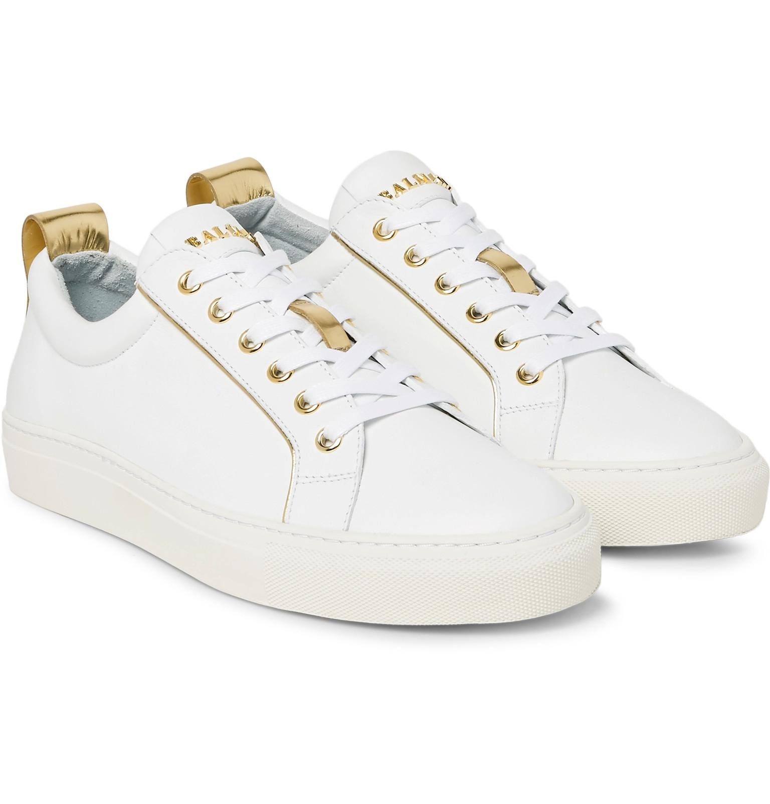 Lyst - Balmain Metallic-trimmed Leather Sneakers in White for Men