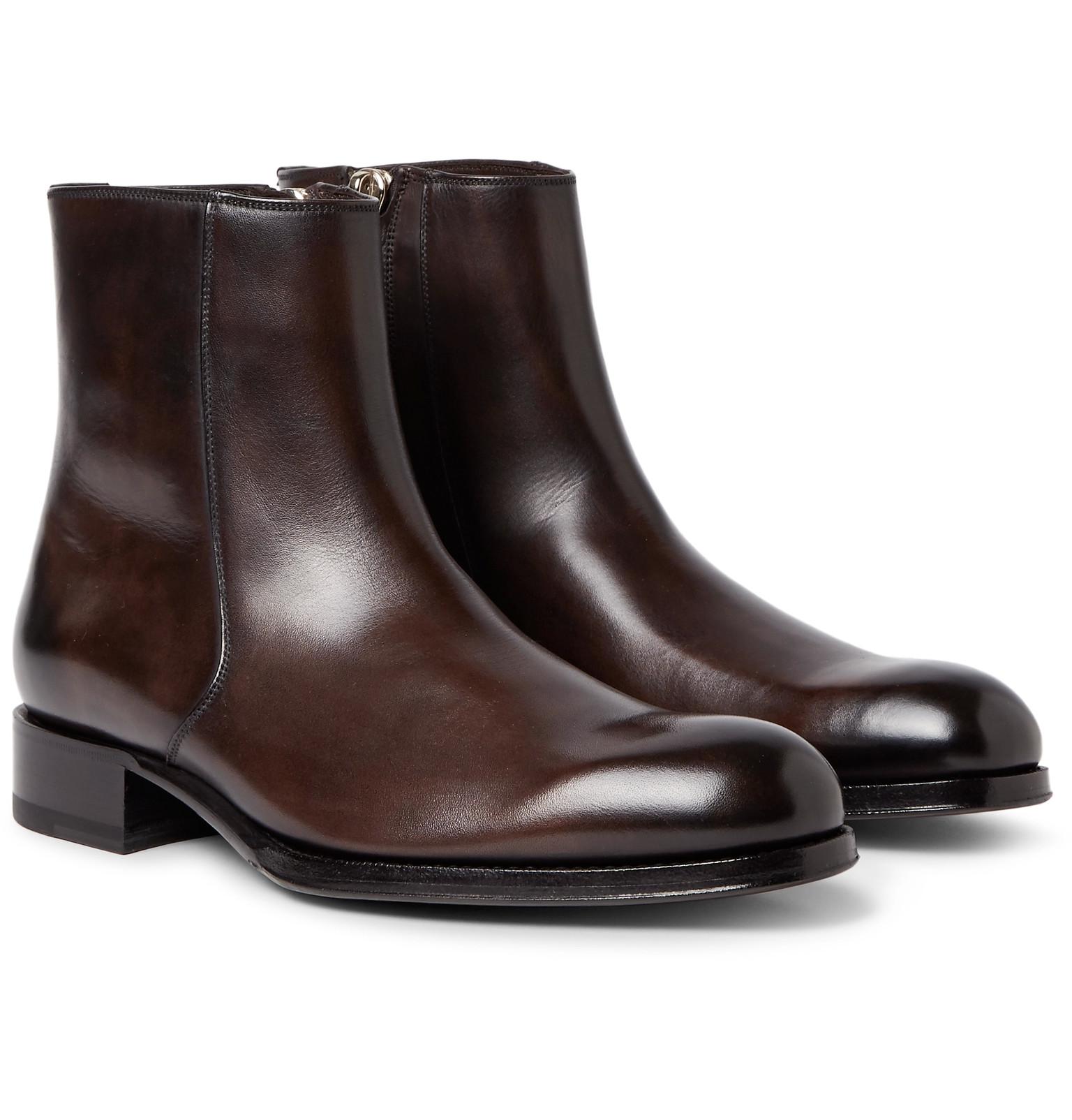 Lyst - Tom Ford Edgar Burnished-leather Boots in Brown for Men
