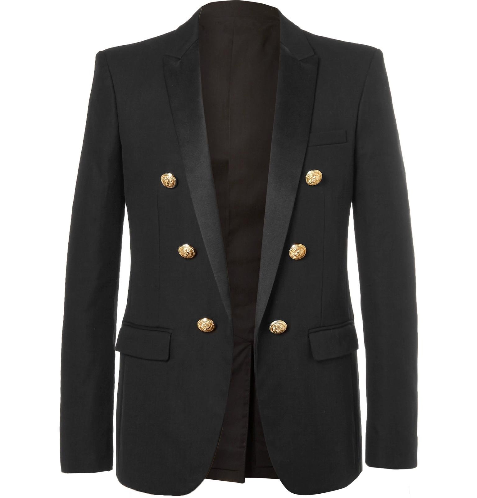 Lyst - Balmain Black Slim-fit Double-breasted Cotton Blazer in Black ...