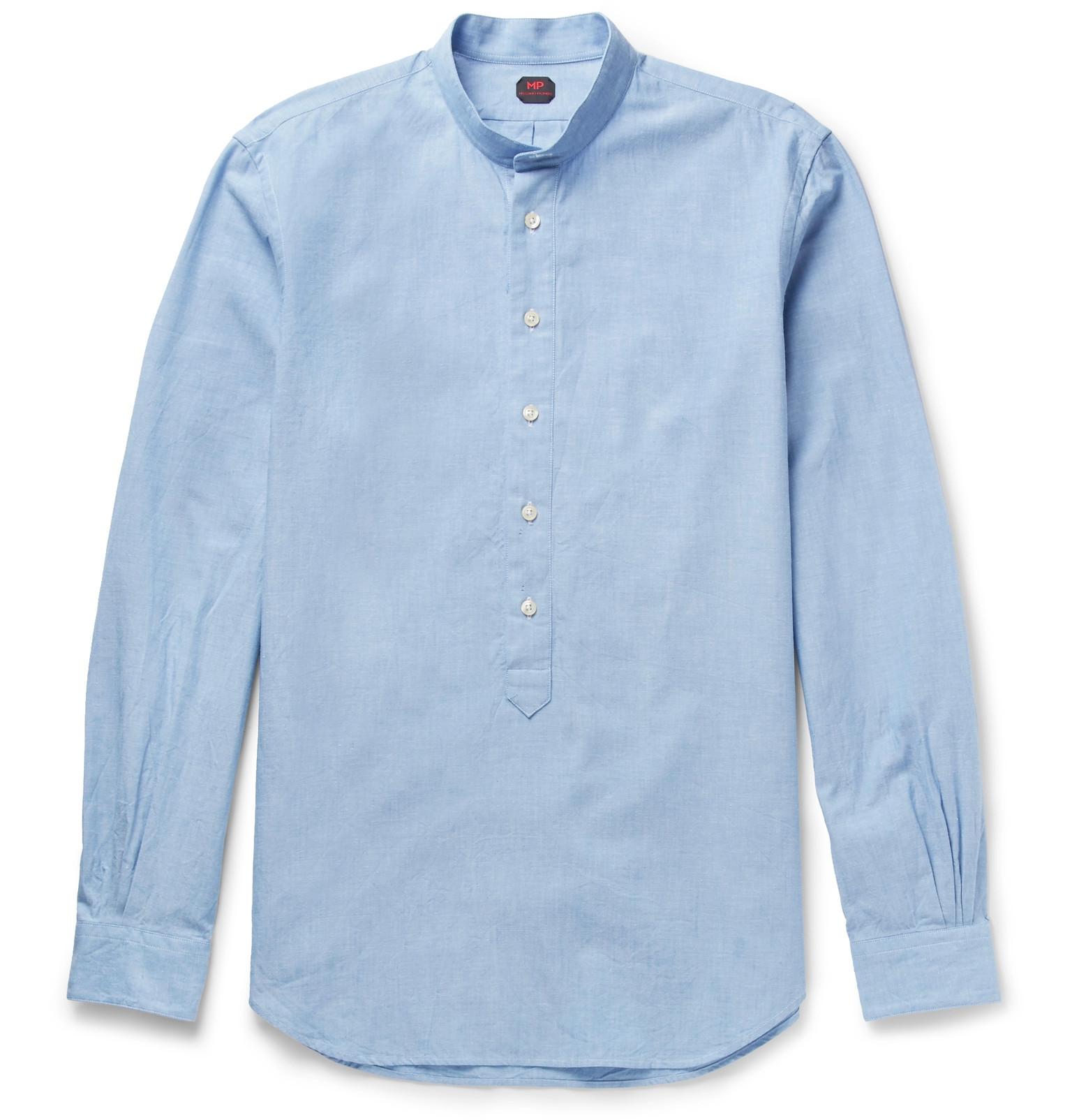 Lyst - Mp Massimo Piombo Grandad-collar Cotton Oxford Shirt in Blue for Men