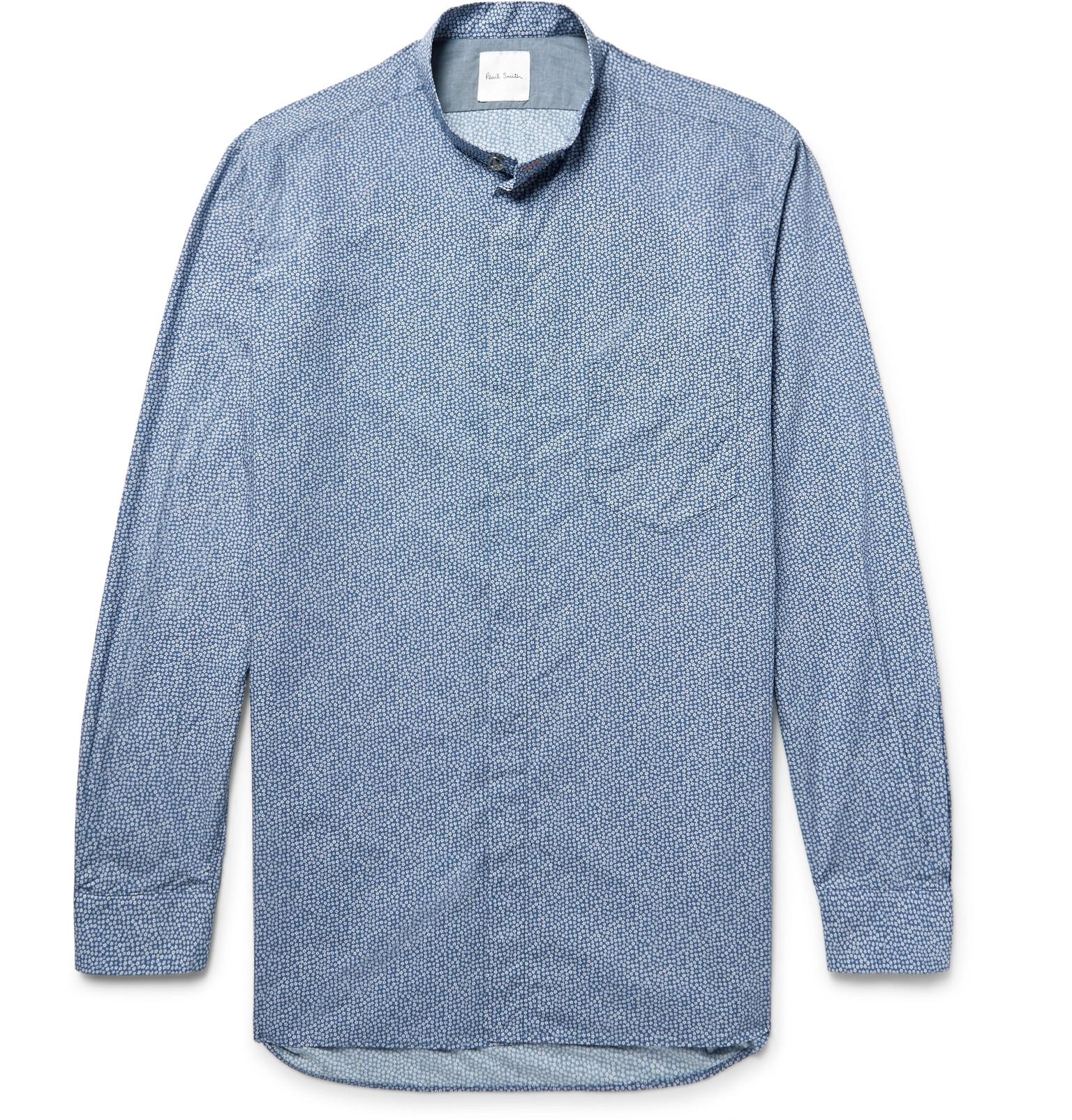 Lyst - Paul Smith Grandad-collar Floral-print Cotton-poplin Shirt in