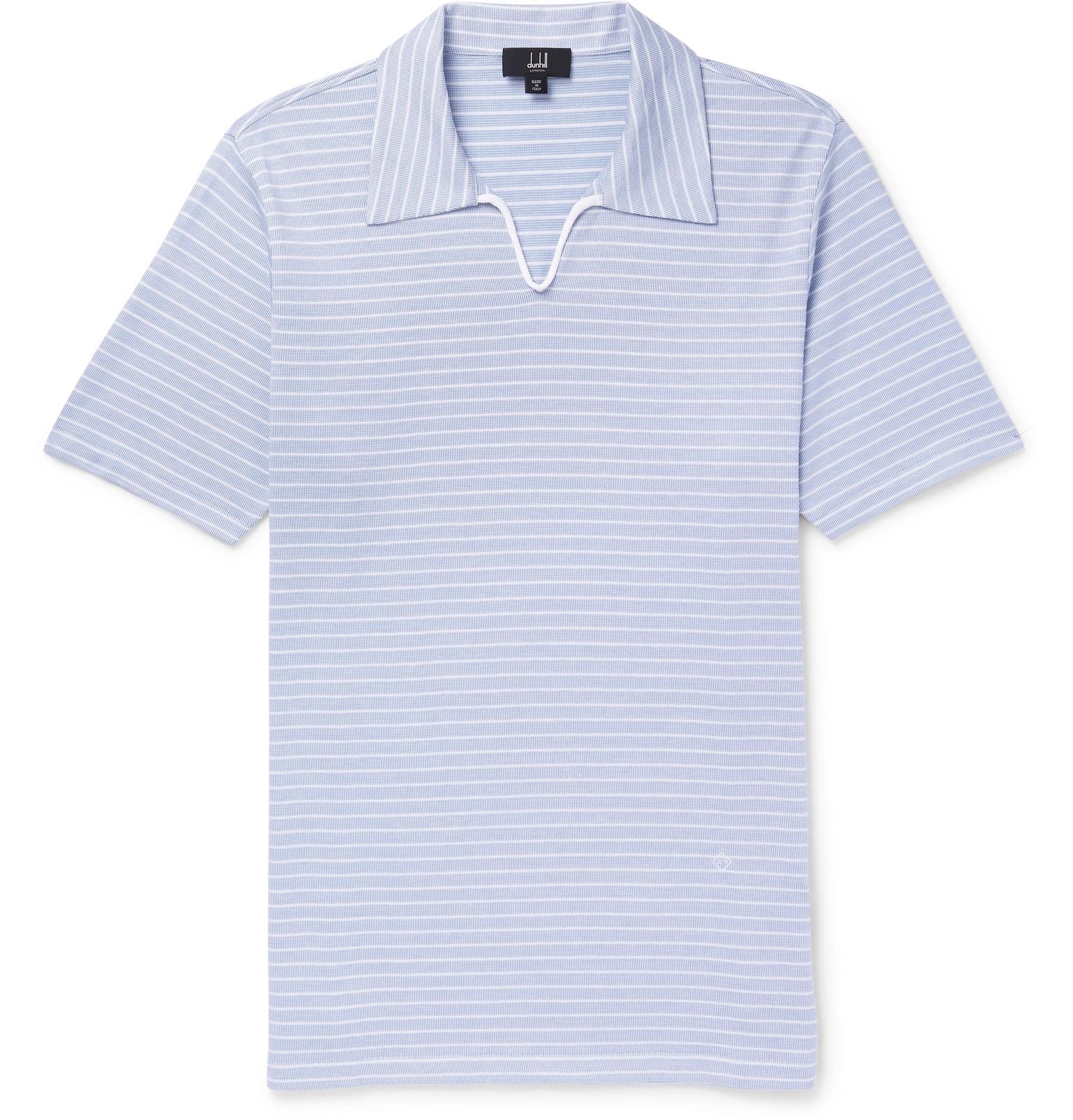 Lyst - Dunhill Striped Cotton Polo Shirt in Blue for Men