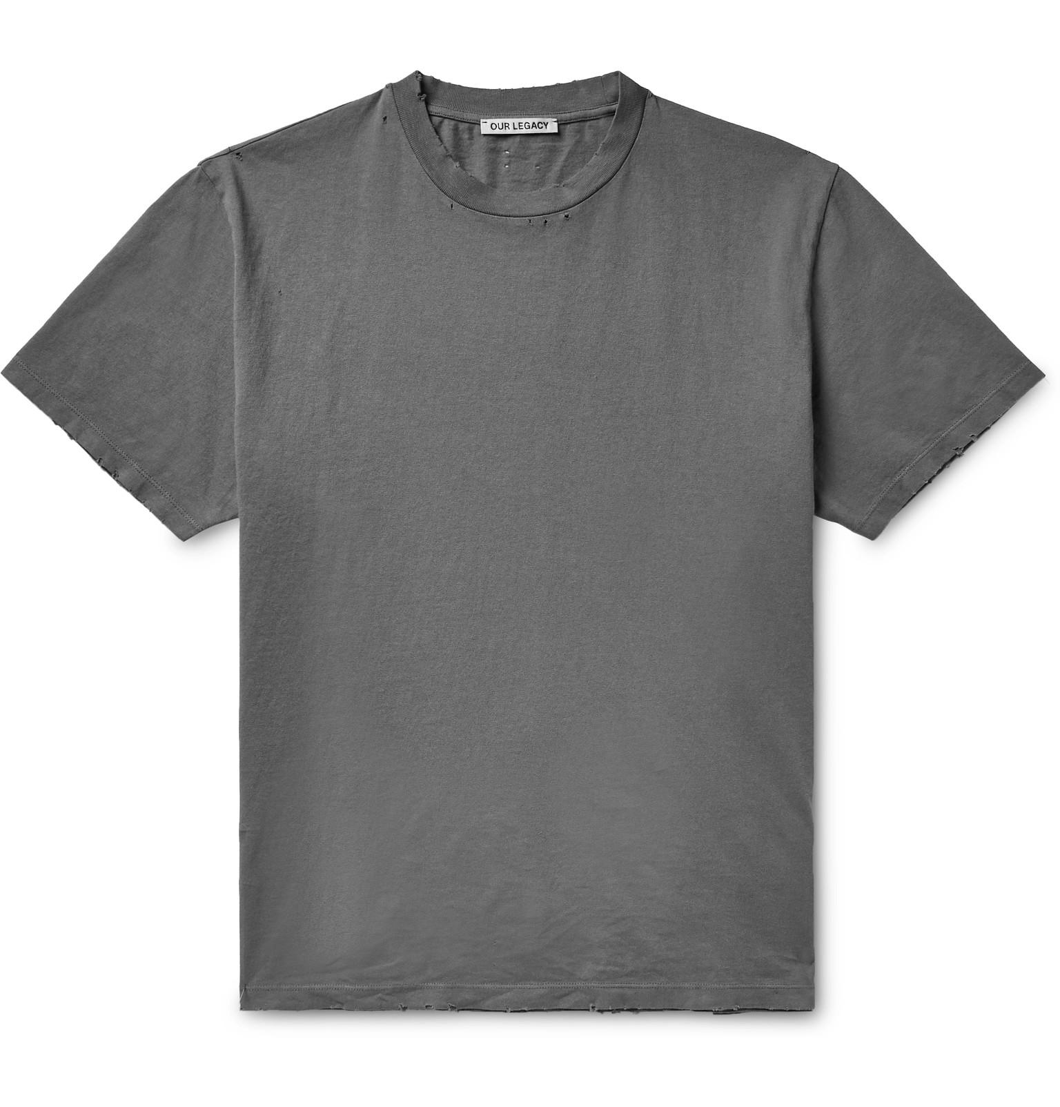 Lyst - Our Legacy Distressed Cotton-jersey T-shirt in Gray for Men ...