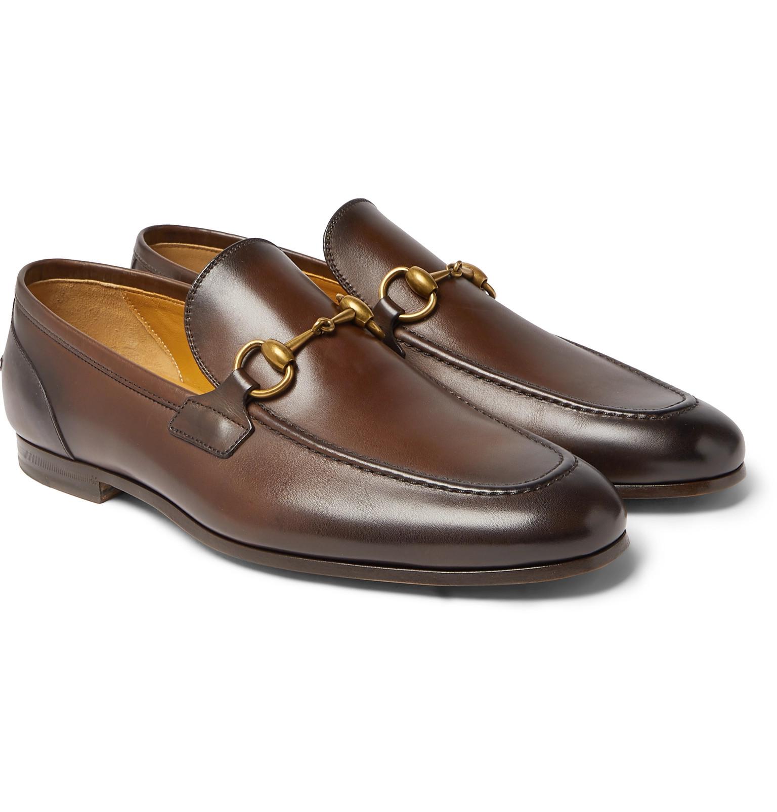 Gucci Jordaan Horsebit Burnished-leather Loafers in Brown for Men - Lyst