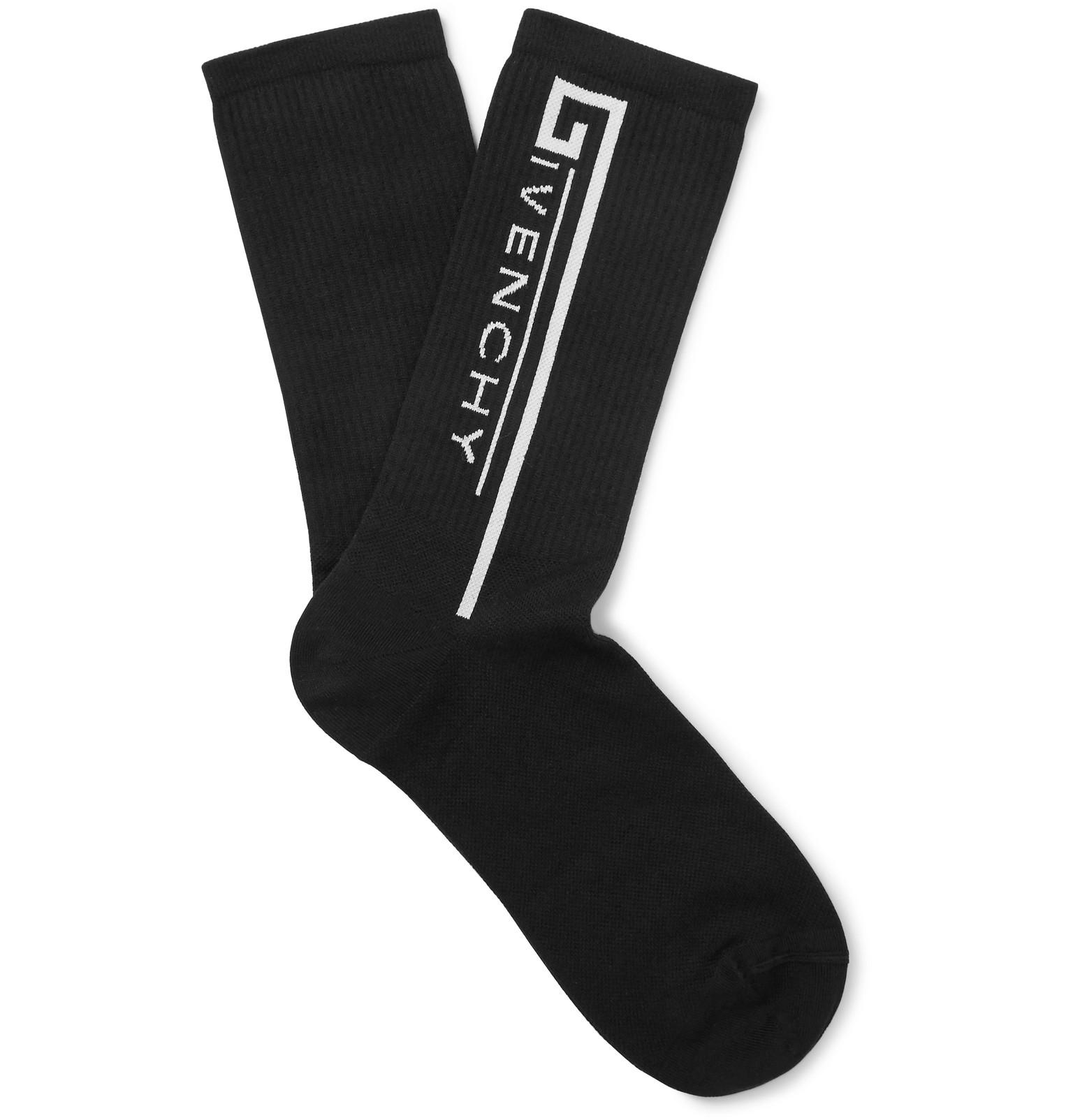 Givenchy Logo-intarsia Stretch Cotton-blend Socks in Black for Men - Lyst