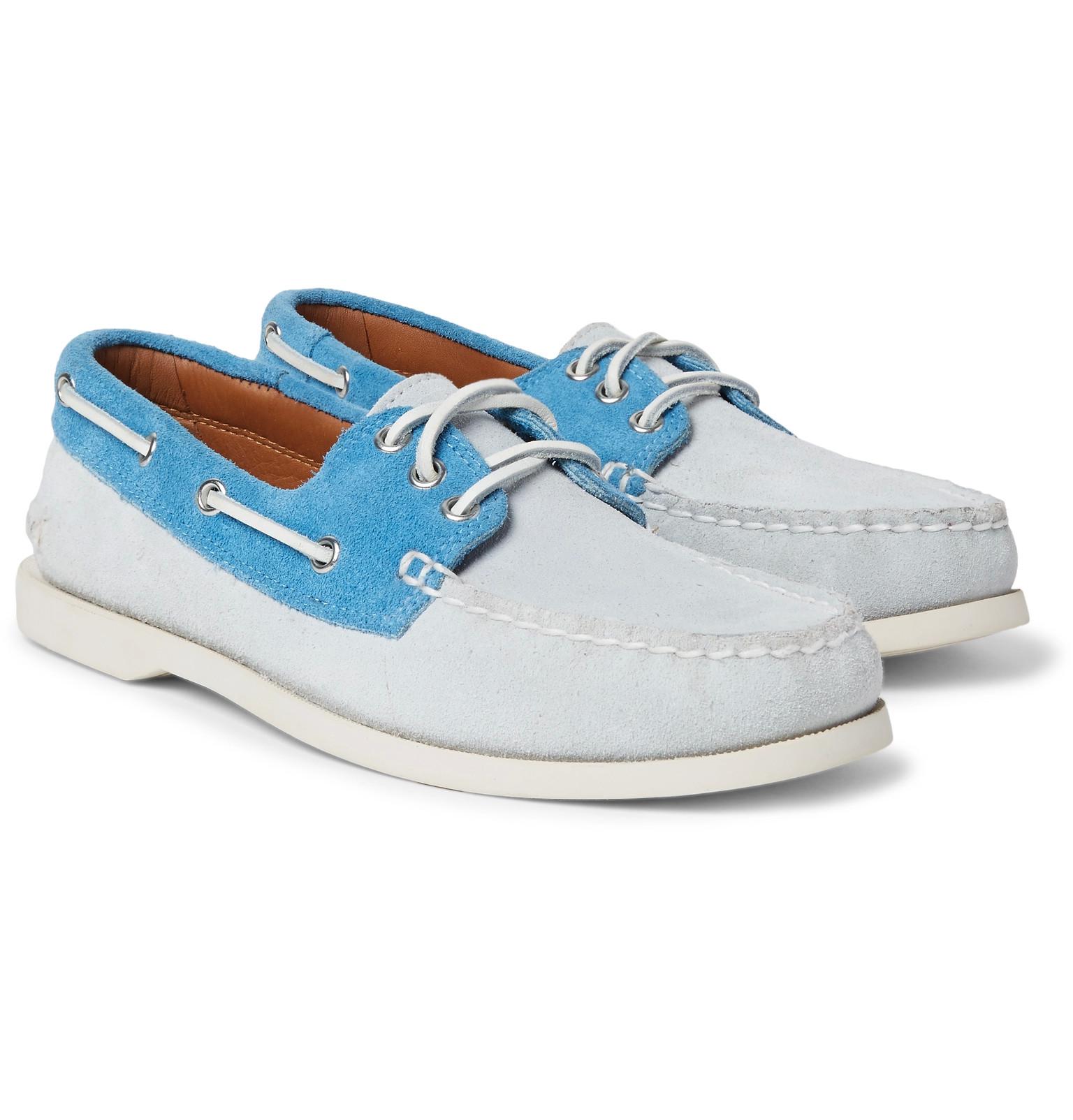 mens blue downeast two-tone suede boat shoes
