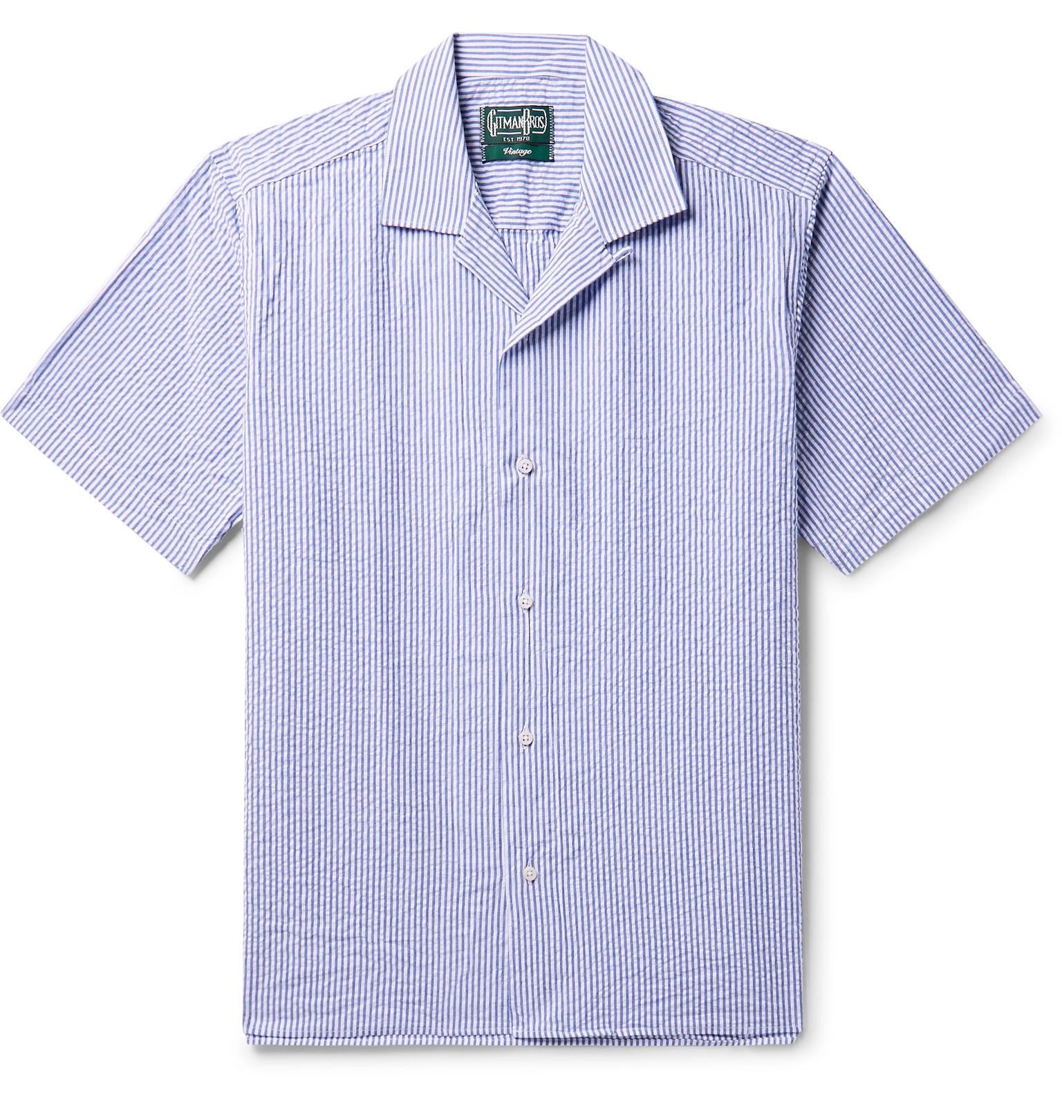 Gitman Brothers Vintage Camp-collar Striped Cotton-seersucker Shirt in ...
