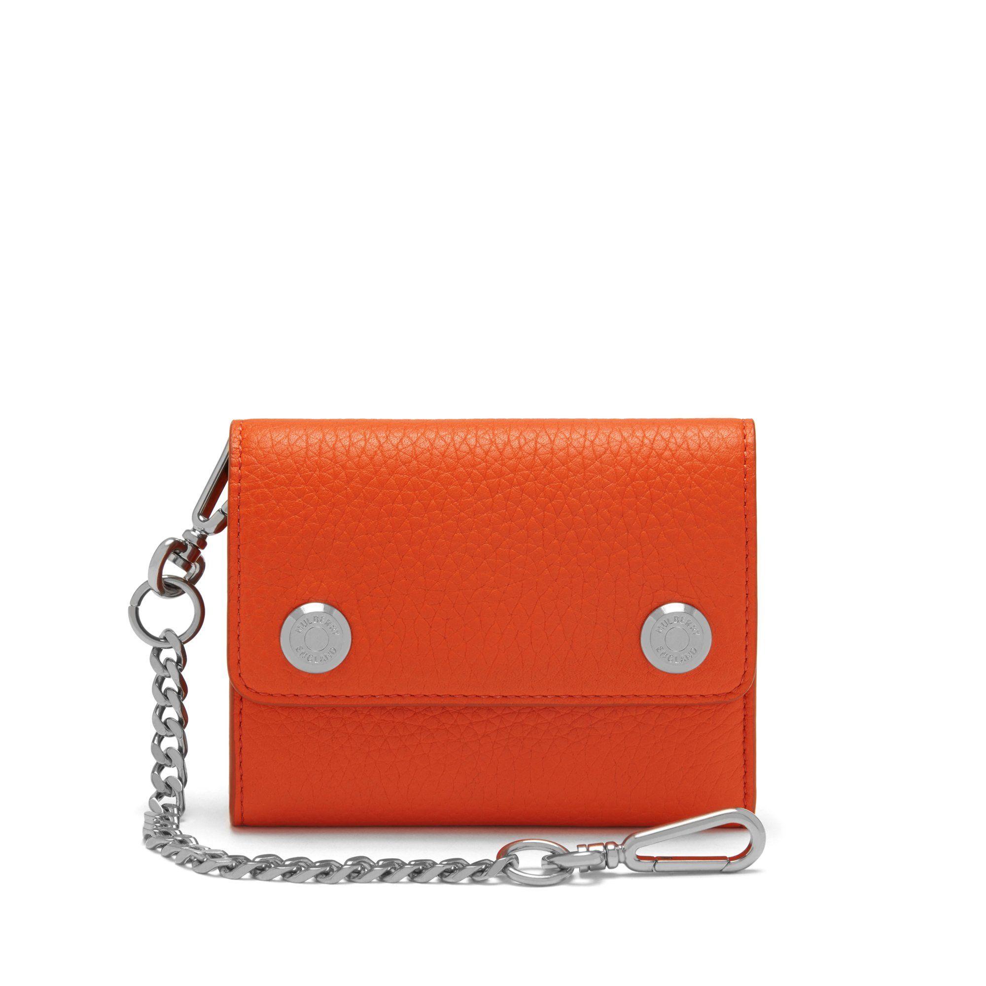 Mulberry Wallet On Chain In Mandarin Orange Heavy Grain in Orange for