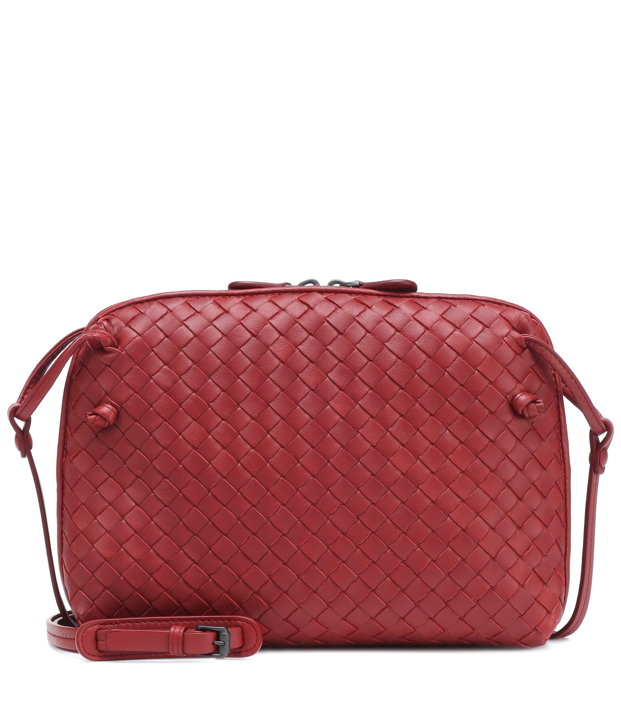 Lyst - Bottega Veneta Nodini Intrecciato Leather Crossbody Bag in Red