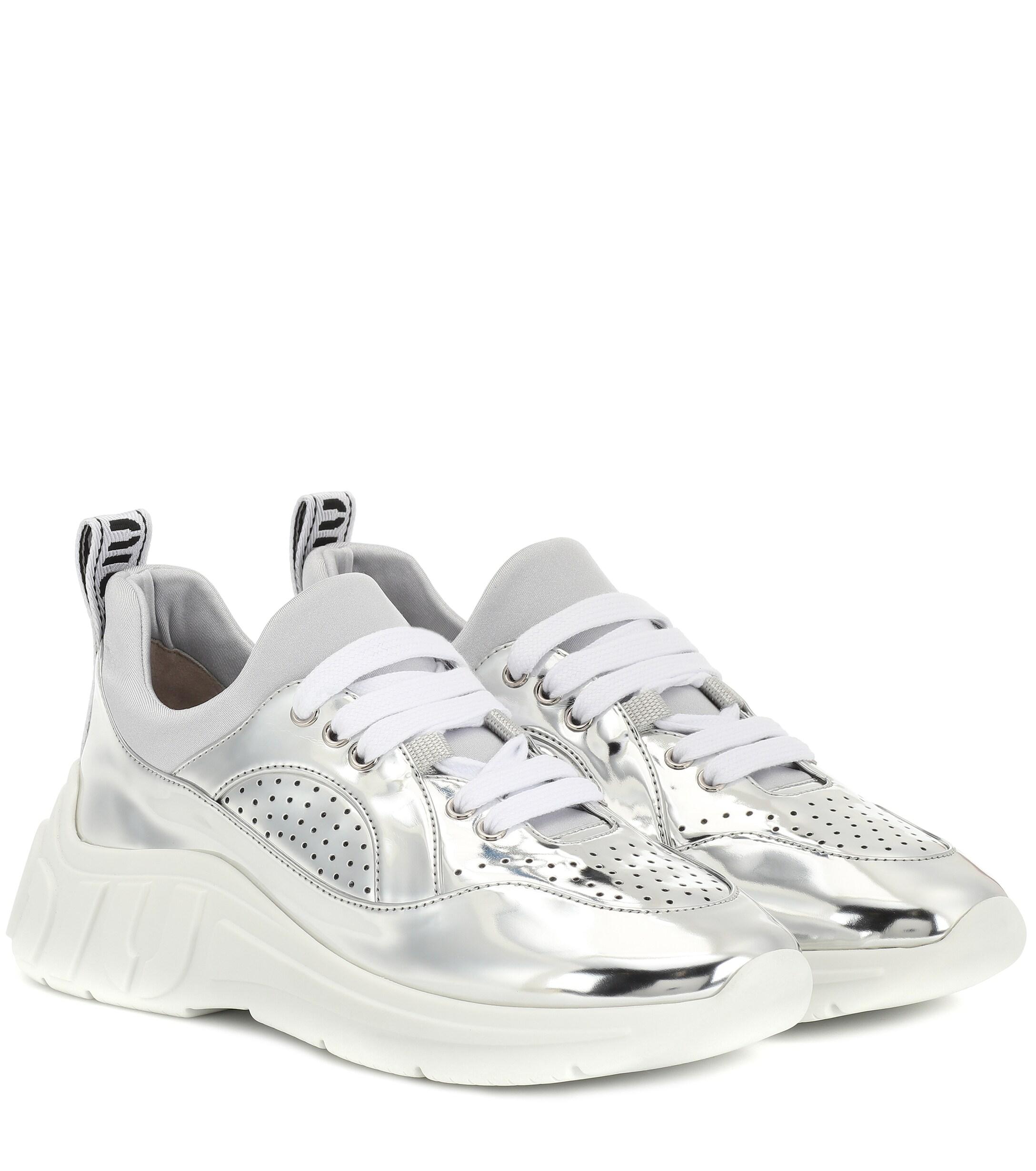 Miu Miu Metallic Sneakers in Silver (White) - Lyst