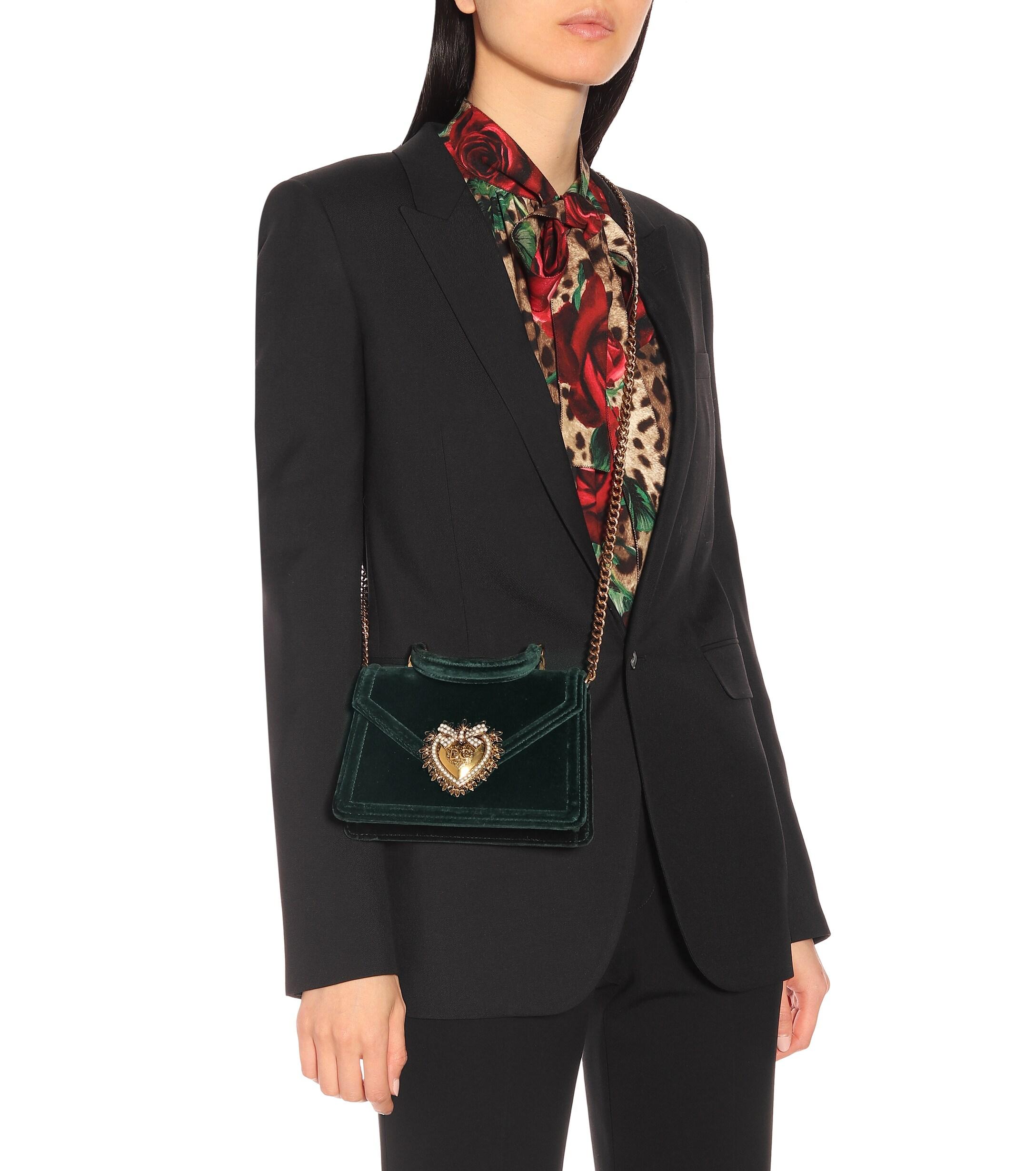 Dolce & Gabbana Small Devotion Velvet Shoulder Bag in Green - Lyst