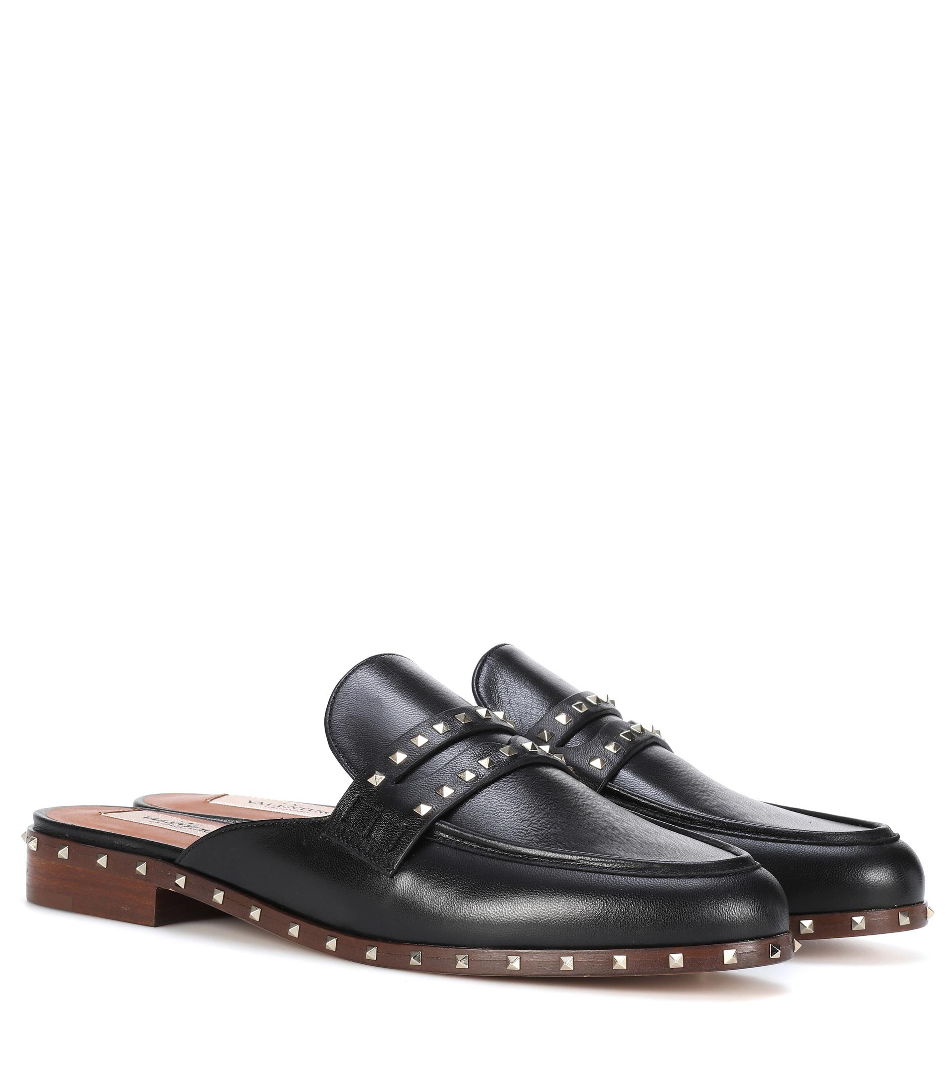 Lyst - Valentino Garavani Leather Slippers in Black
