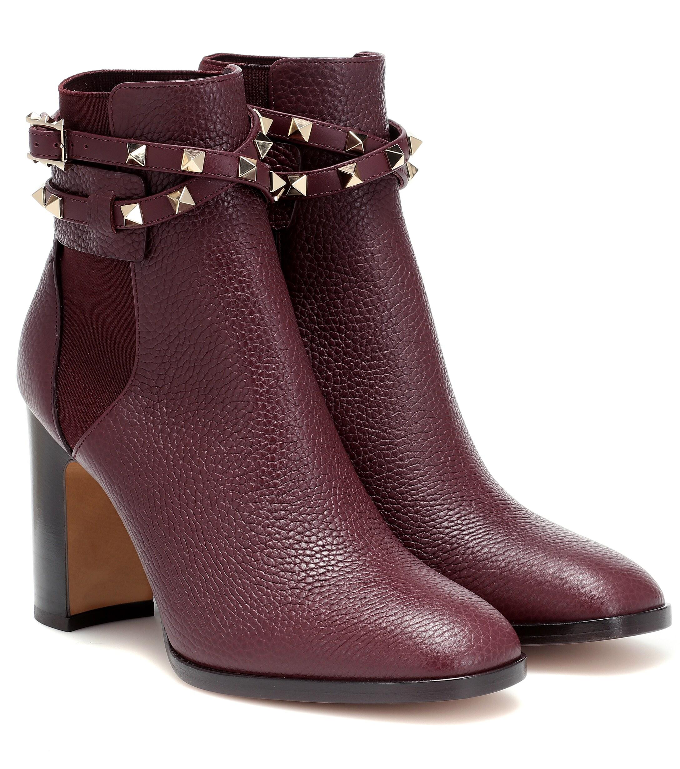 Valentino Rockstud Leather Ankle Boots in Purple - Lyst