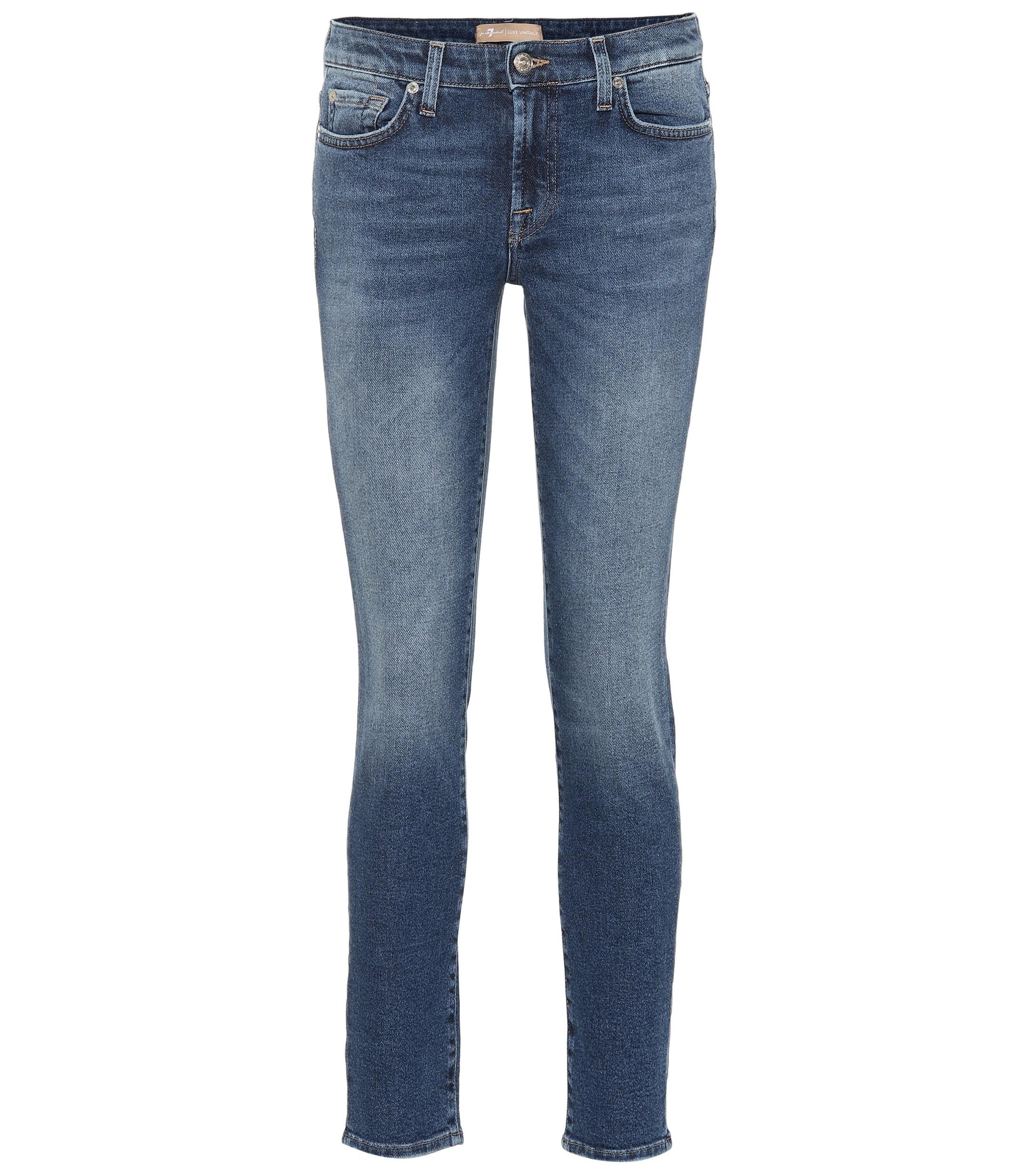 7 For All Mankind Denim Pyper Cropped Mid-rise Skinny Jeans in Dark ...