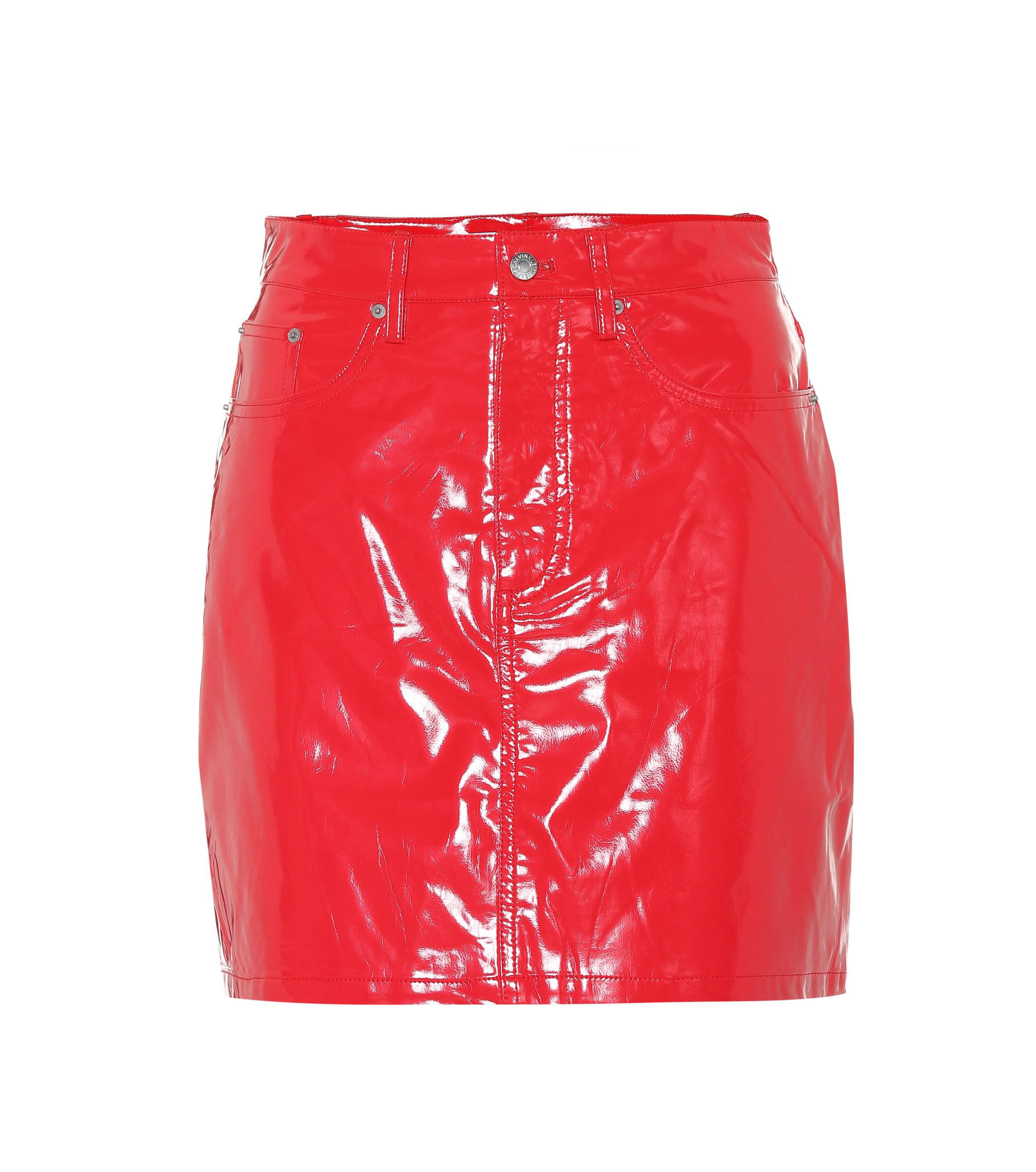 Lyst - Calvin Klein Faux Patent Leather Miniskirt in Red