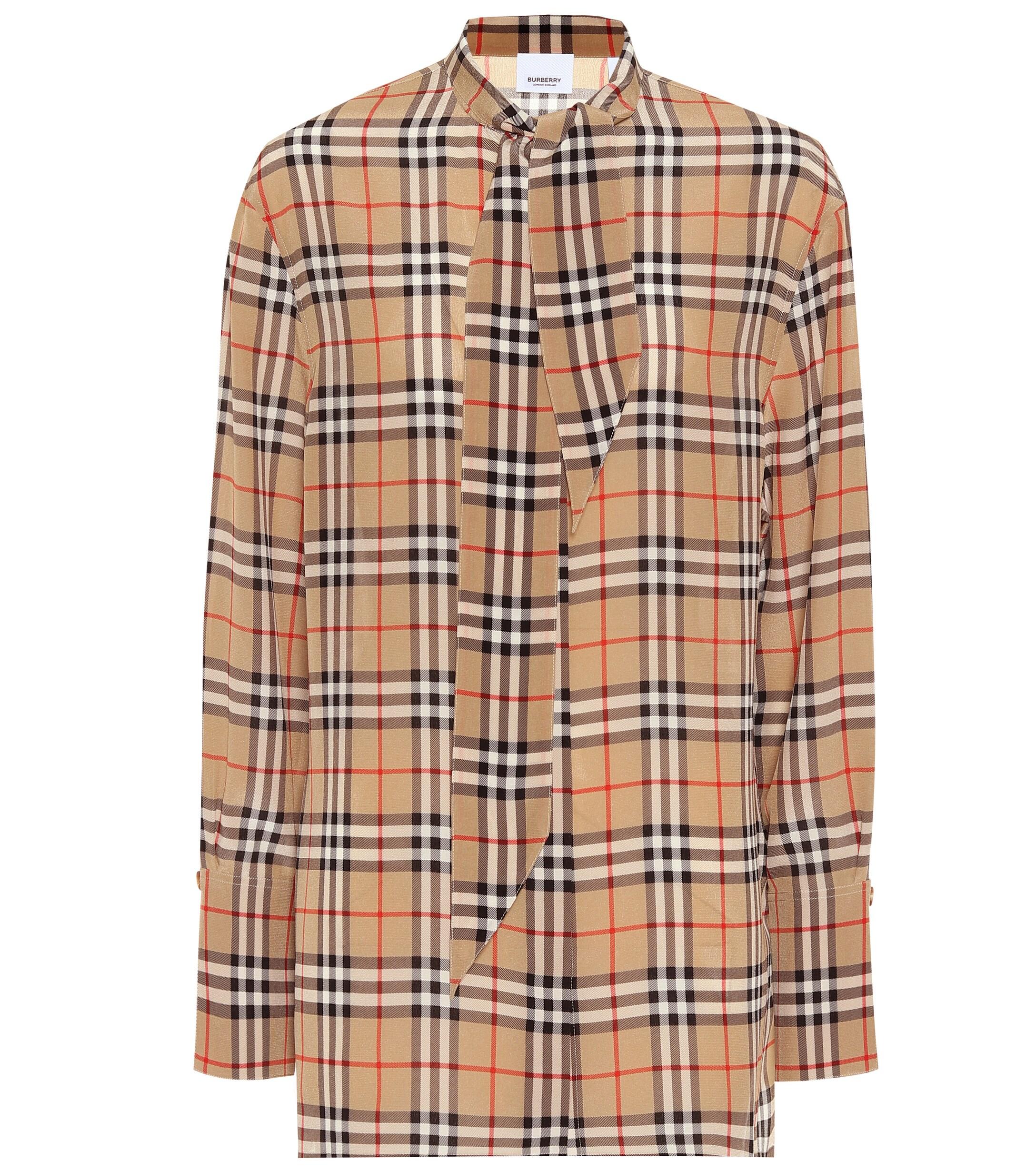 Burberry Check Silk Blouse in Beige (Natural) - Lyst