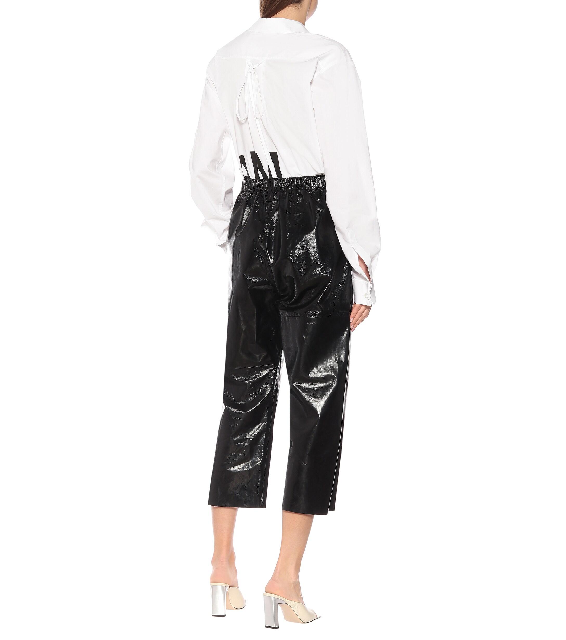 MM6 by Maison Martin Margiela High-rise Cropped Leather Pants in Black ...
