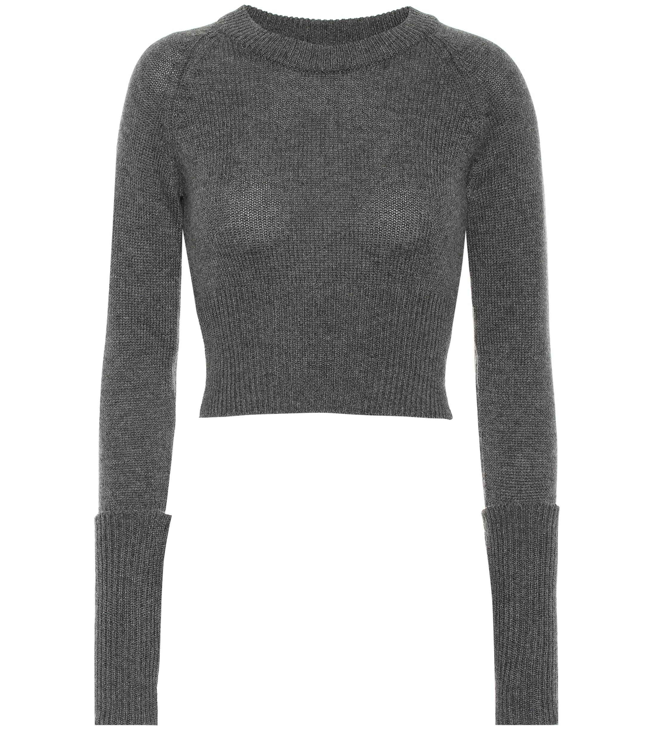 Prada Cropped Cashmere Sweater in Grey (Gray) - Lyst