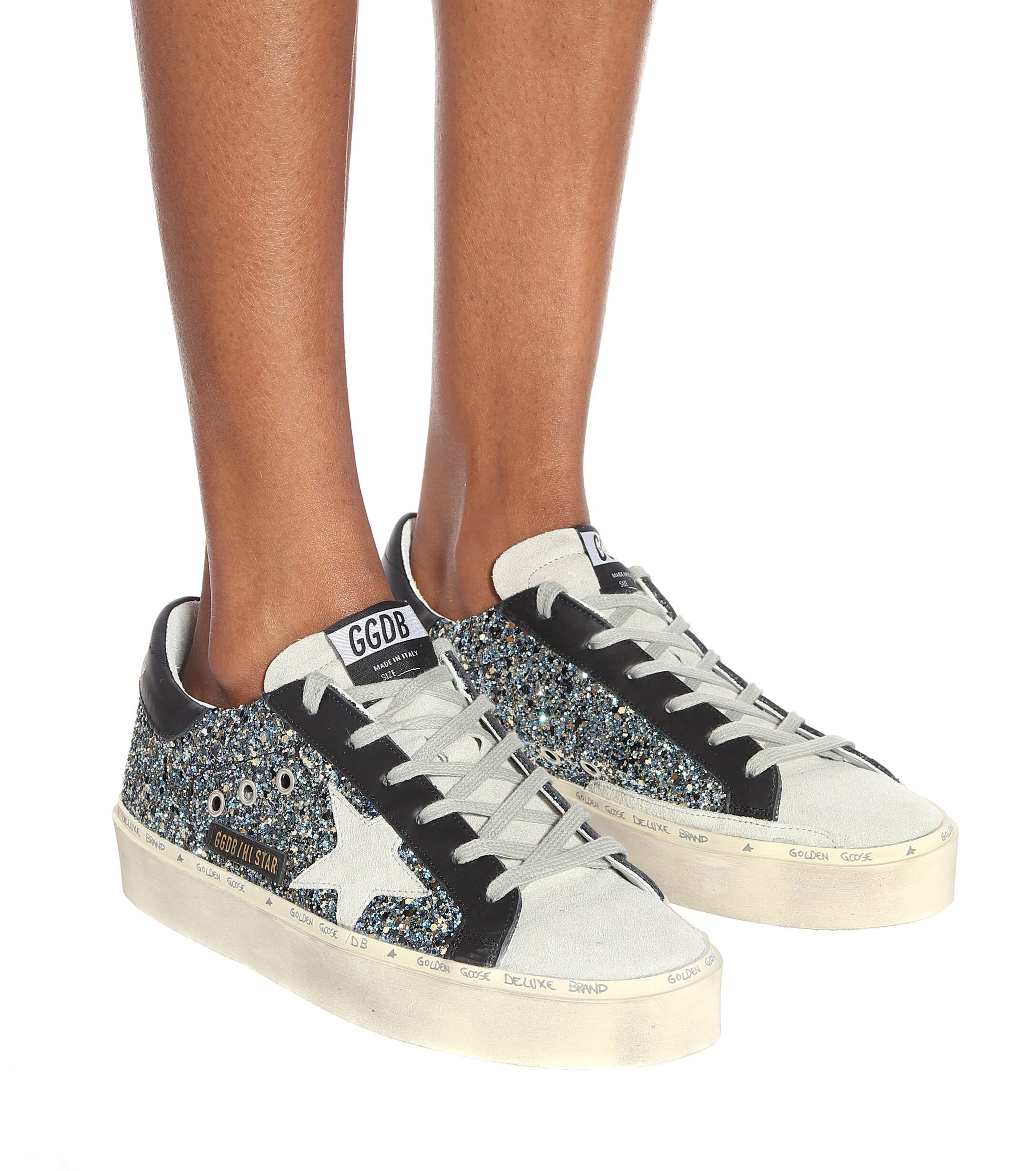 Golden Goose Deluxe Brand Hi Star Glitter Leather Sneakers in Blue - Lyst